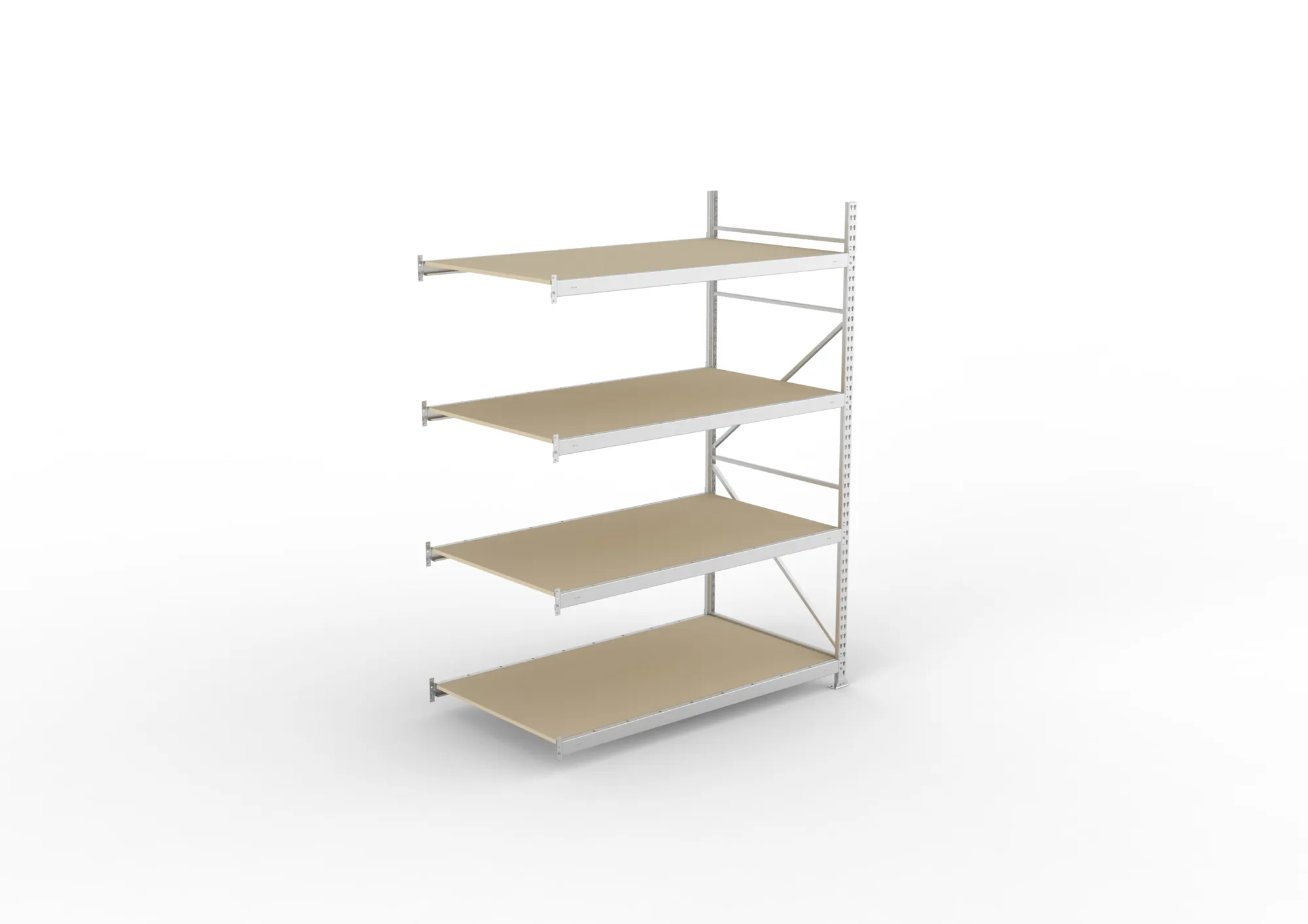 META MINI-RACK, Weitspannregal, Anbauregal, 2500 x 1800 x 1050 mm, Fachlast 600 kg, Spanplattenböden, 4 Ebenen – Ansicht von oben