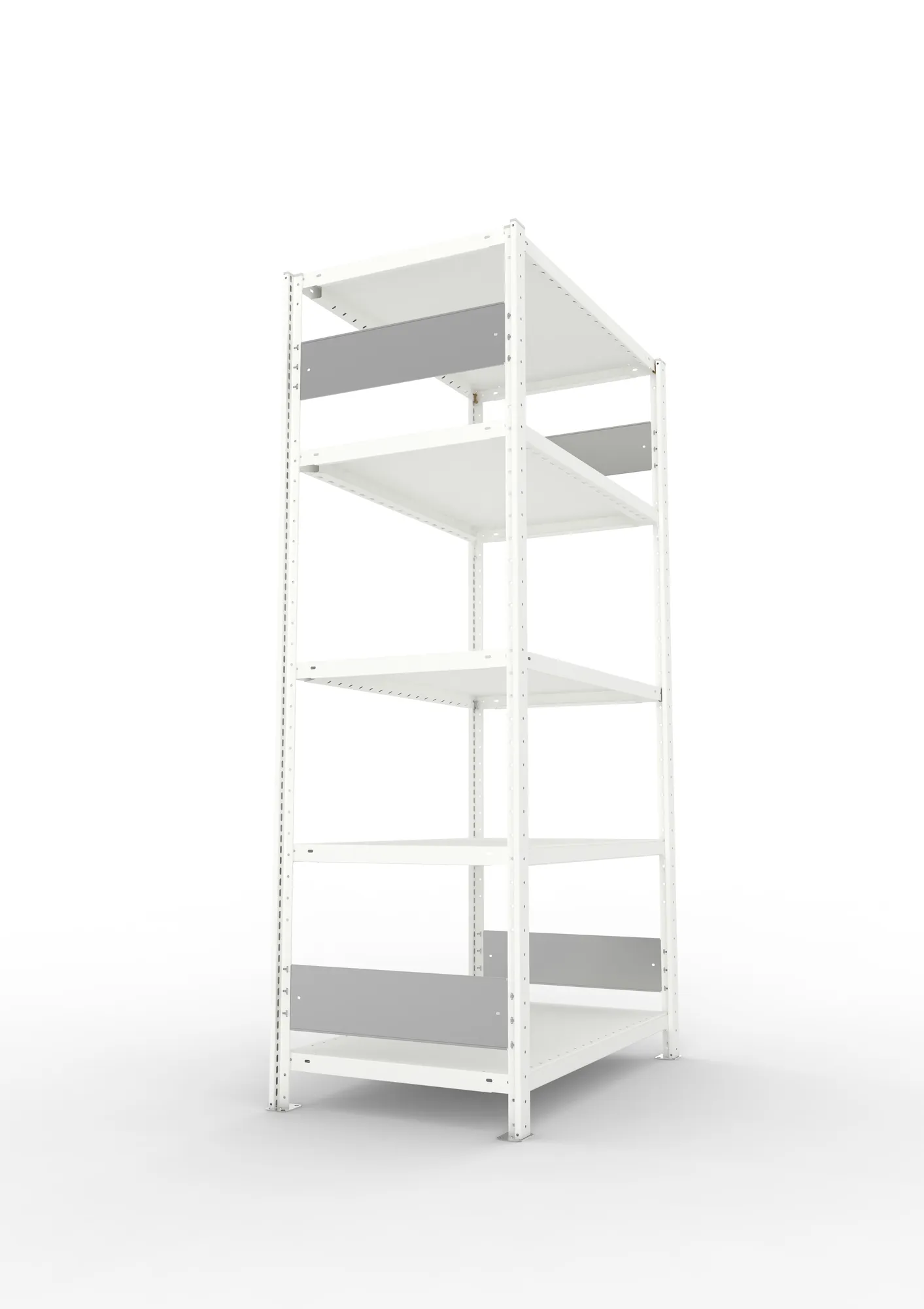 META CLIP S3, Fachbodenregal, Grundregal, 2000 x 1000 x 600 mm, Fachlast 230 kg, 5 Ebenen, Längsriegel, RAL 7035 – Seitenansicht