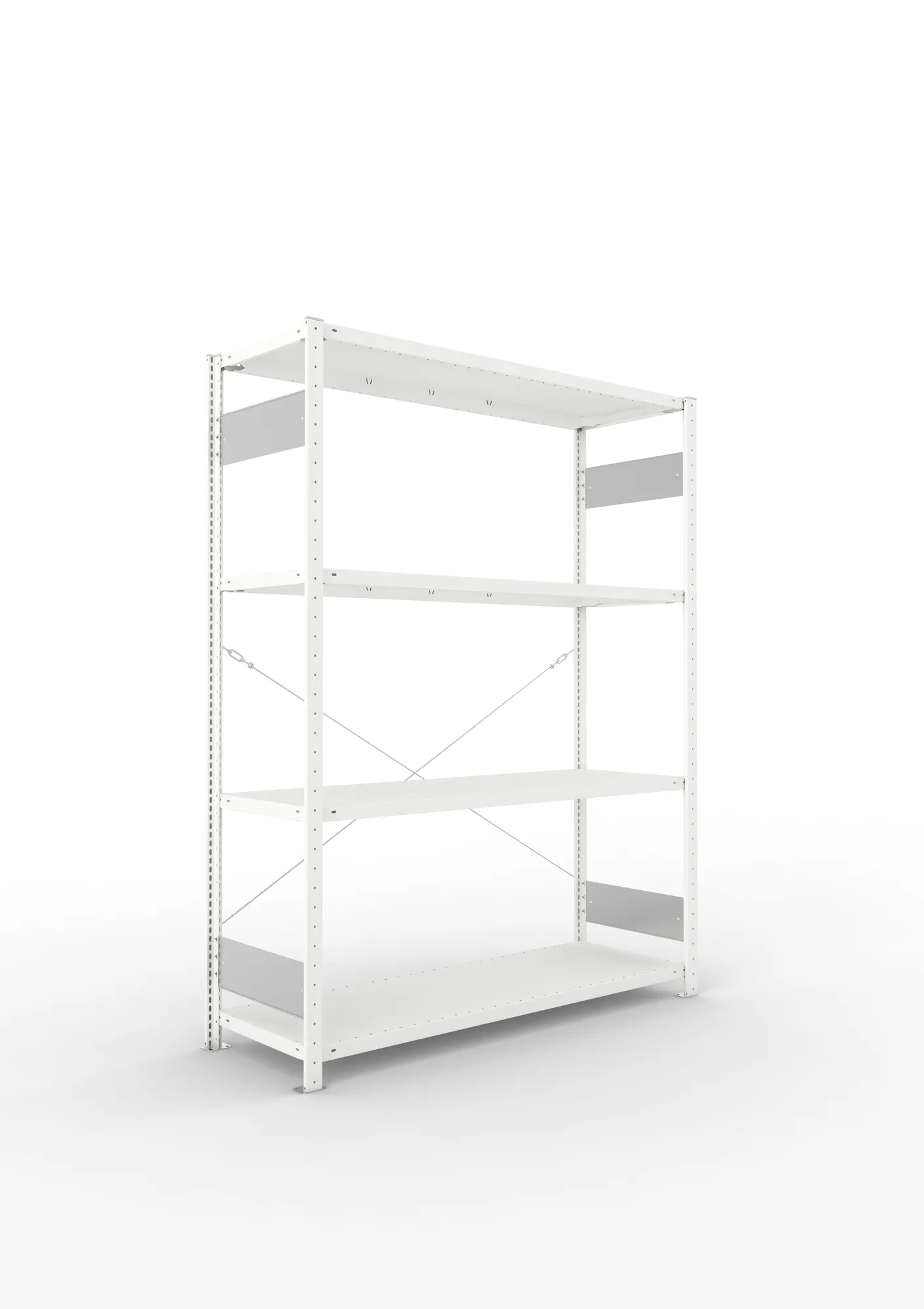 META CLIP S3, Fachbodenregal, Grundregal, 2000 x 1500 x 500 mm, Fachlast 200 kg, 4 Ebenen, RAL 7035 – Ansicht in Blickhöhe