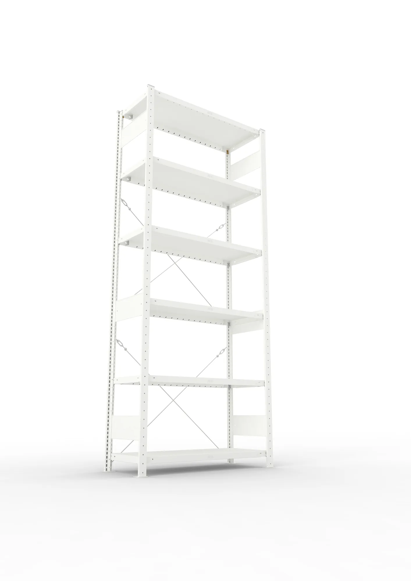 META CLIP, Fachbodenregal, Grundregal, 2500 x 1000 x 400 mm, Fachlast 230 kg, 6 Ebenen, RAL 7035 – Ansicht von unten
