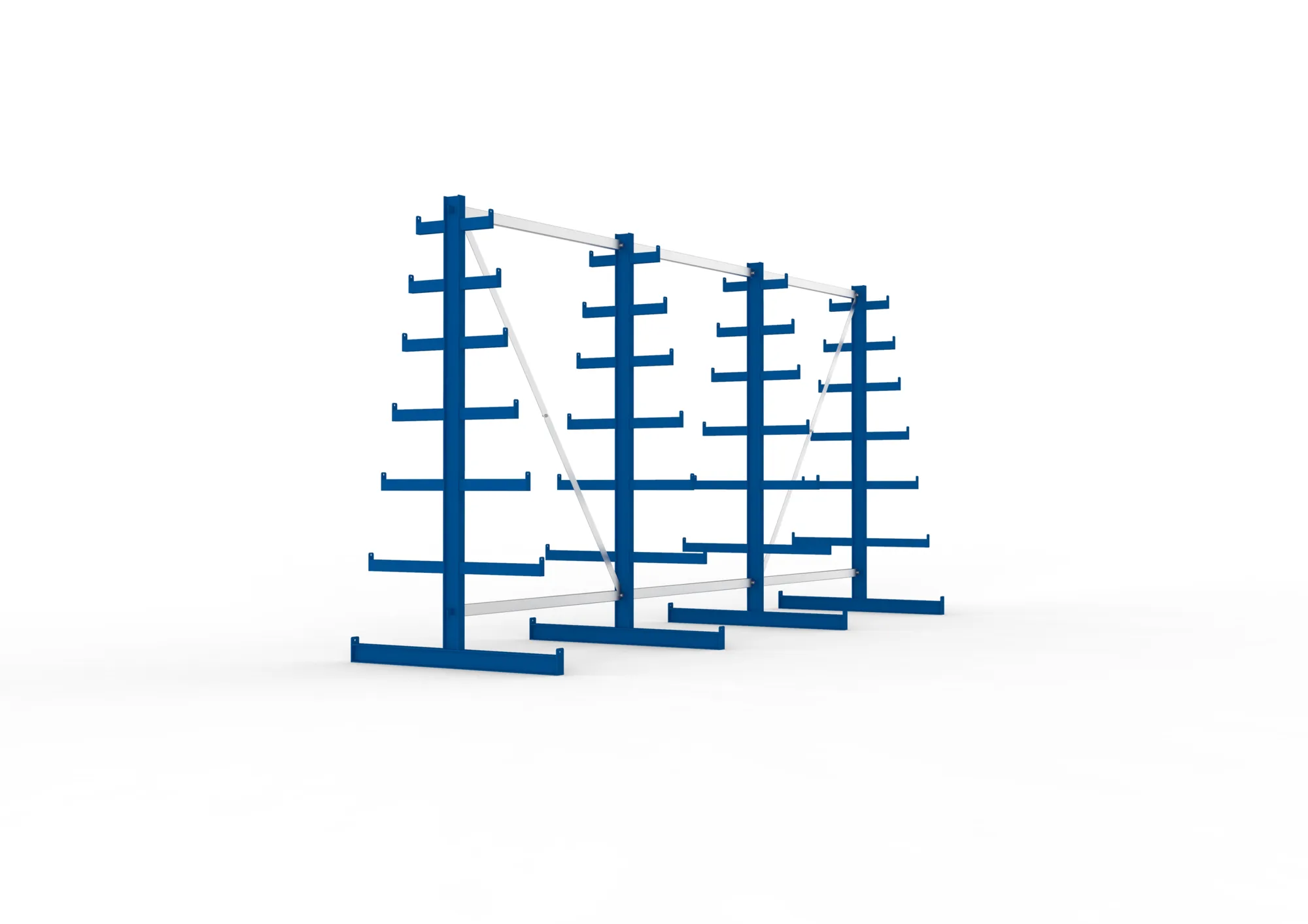 META ATLAS ST, Langgutregal, 3 Felder, 2000 x 4050 x 500 mm, Armlast 200 kg, doppelseitig, 6+1 Ebenen – Seitenansicht