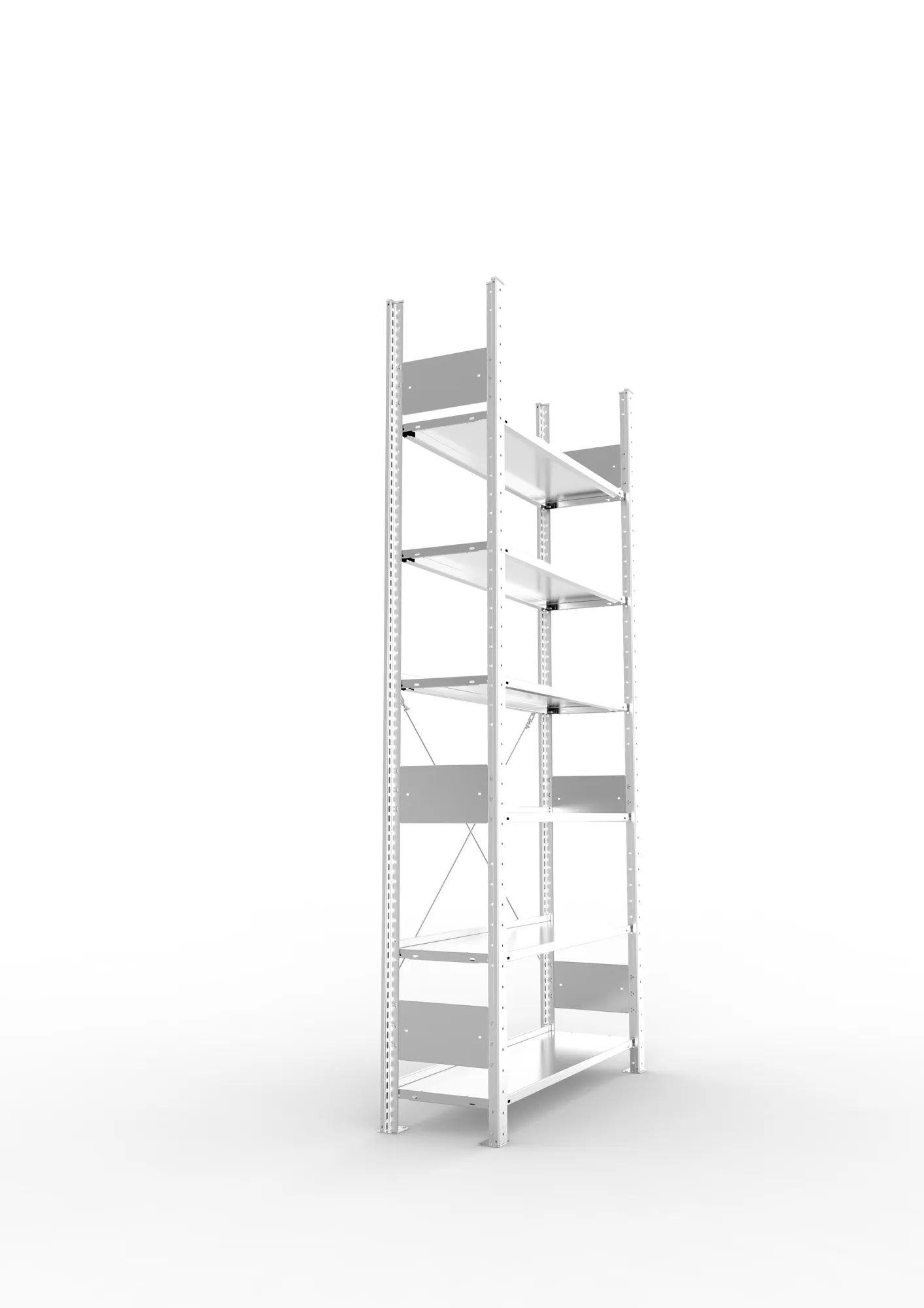 META CLIP COMPACT S3, Büro-Steckregal, Grundregal, 2200 x 1000 x 300 mm, Fachlast 80 kg, 6+0 Ebenen, Endanschlag, verzinkt – Seitenansicht