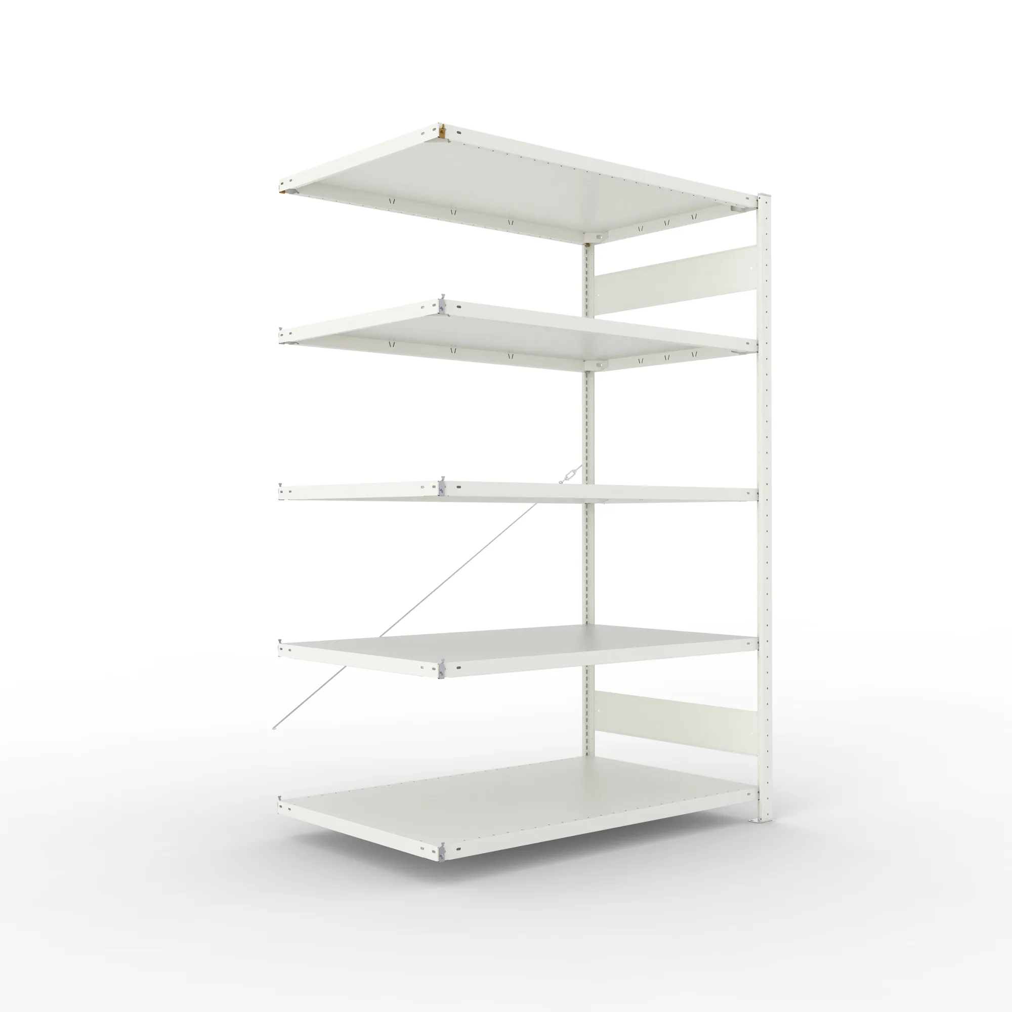 META CLIP, Fachbodenregal, Anbauregal, 2000 x 1300 x 800 mm, Fachlast 230 kg, 5 Ebenen, RAL 7035 – Ansicht in Blickhöhe