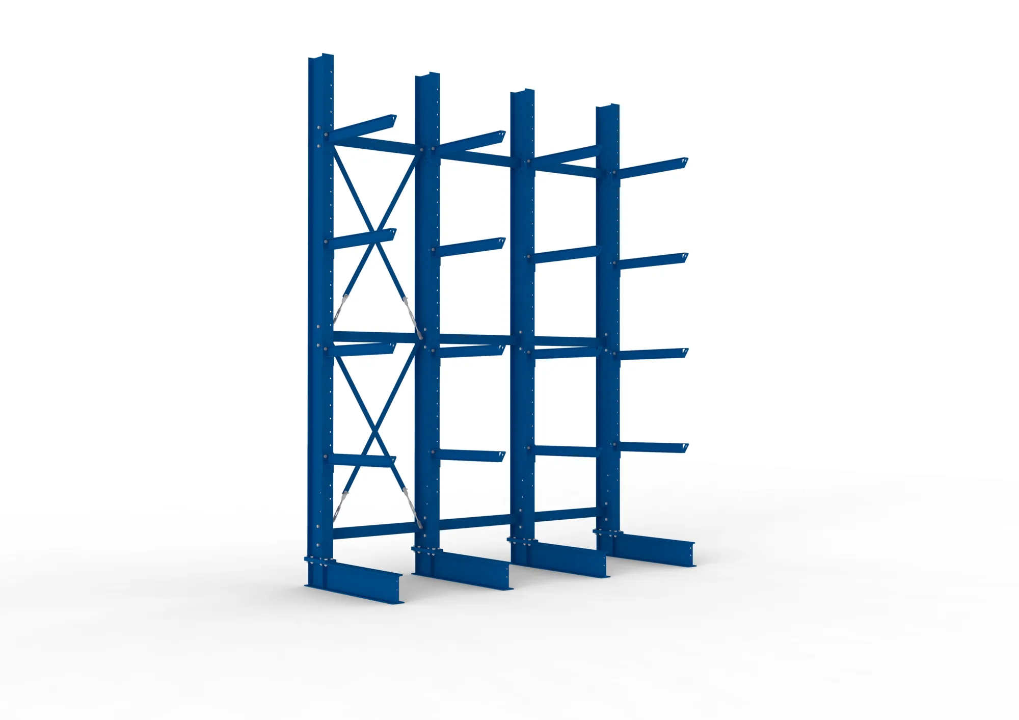 META MULTISTRONG H, Kragarmregal, 3 Felder, 4000 x 3000 x 800 mm, Armlast 630 kg, einseitig, 4+1 Ebenen – Ansicht in Blickhöhe