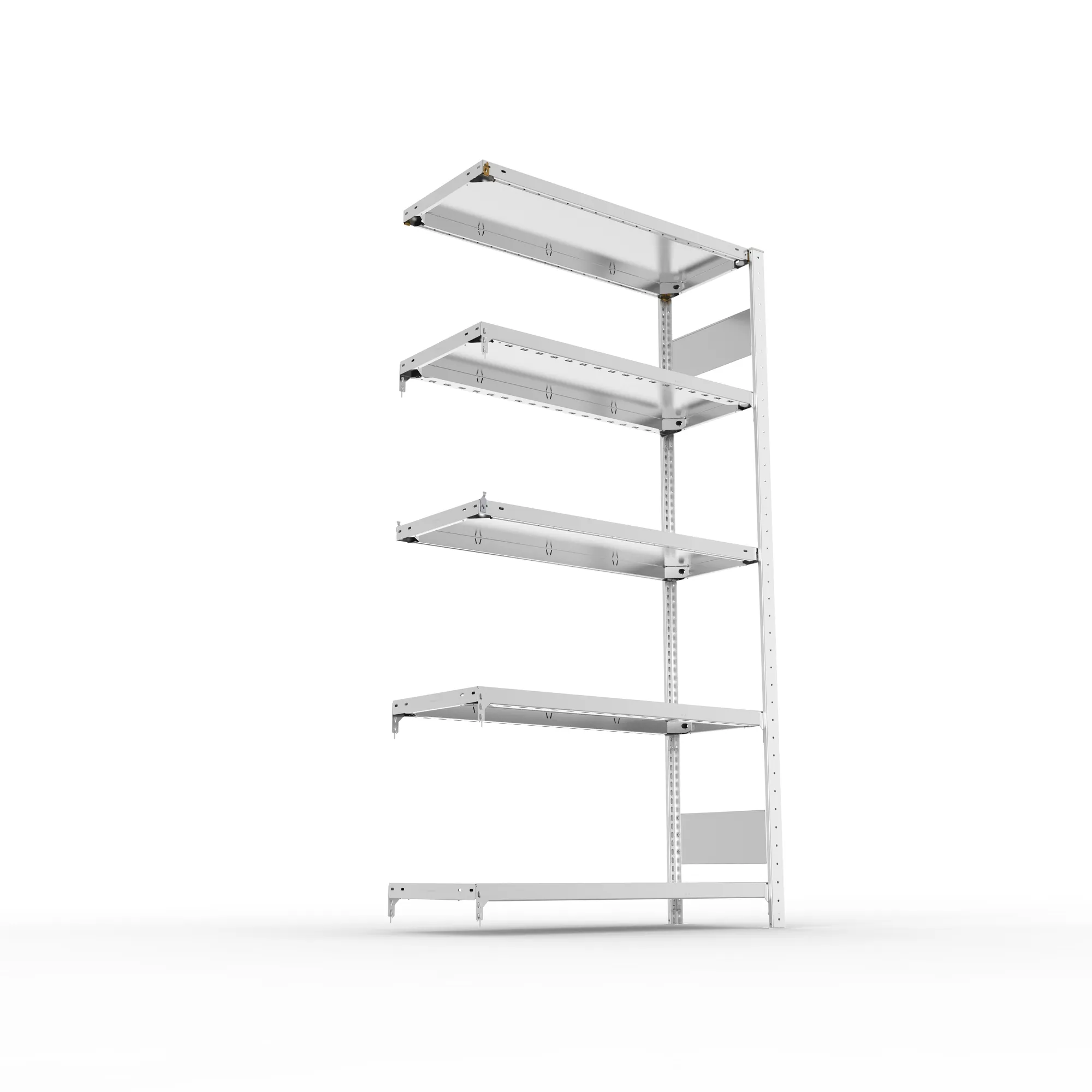 META CLIP S3, Fachbodenregal, Anbauregal, 2000 x 1000 x 400 mm, Fachlast 230 kg, 5 Ebenen, Längsriegel, verzinkt – Ansicht von unten