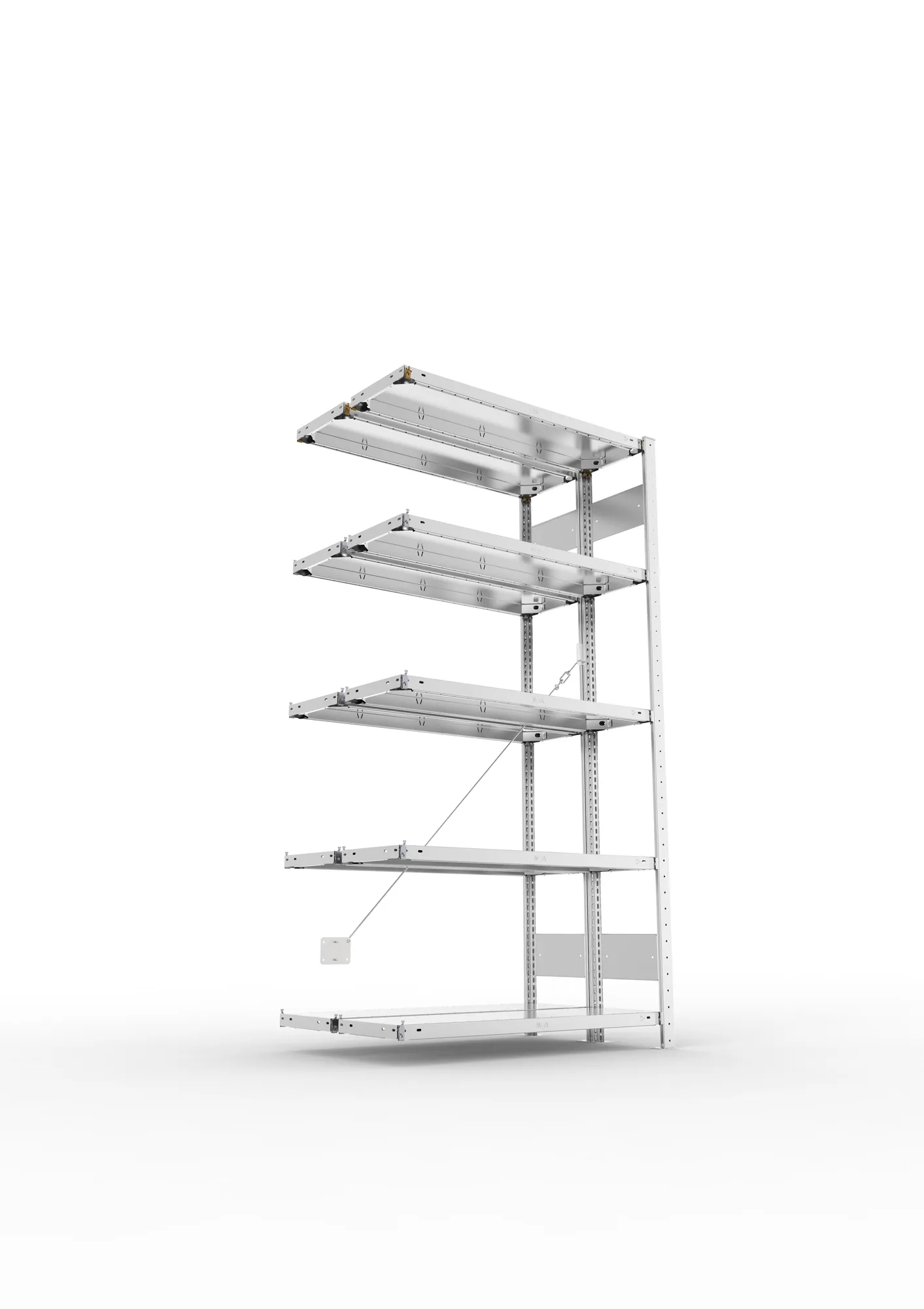 META CLIP, Fachbodenregal, Doppel-Anbauregal, 2000 x 1000 x 300 mm, Fachlast 150 kg, 5 Ebenen, verzinkt – Ansicht von unten