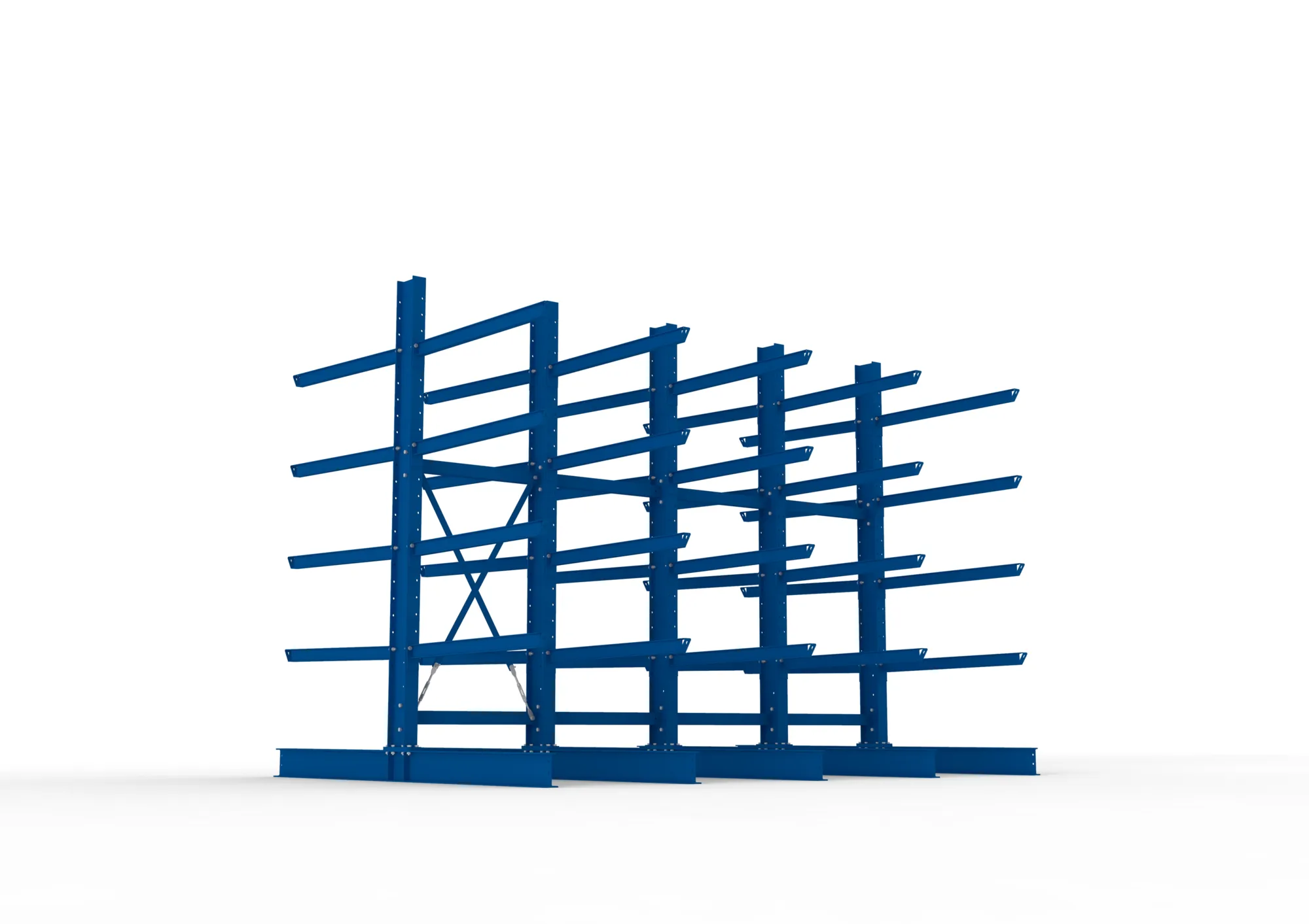 META MULTISTRONG H, Kragarmregal, 4 Felder, 3000 x 4000 x 1250 mm, Armlast 400 kg, doppelseitig, 4+1 Ebenen – Ansicht von unten