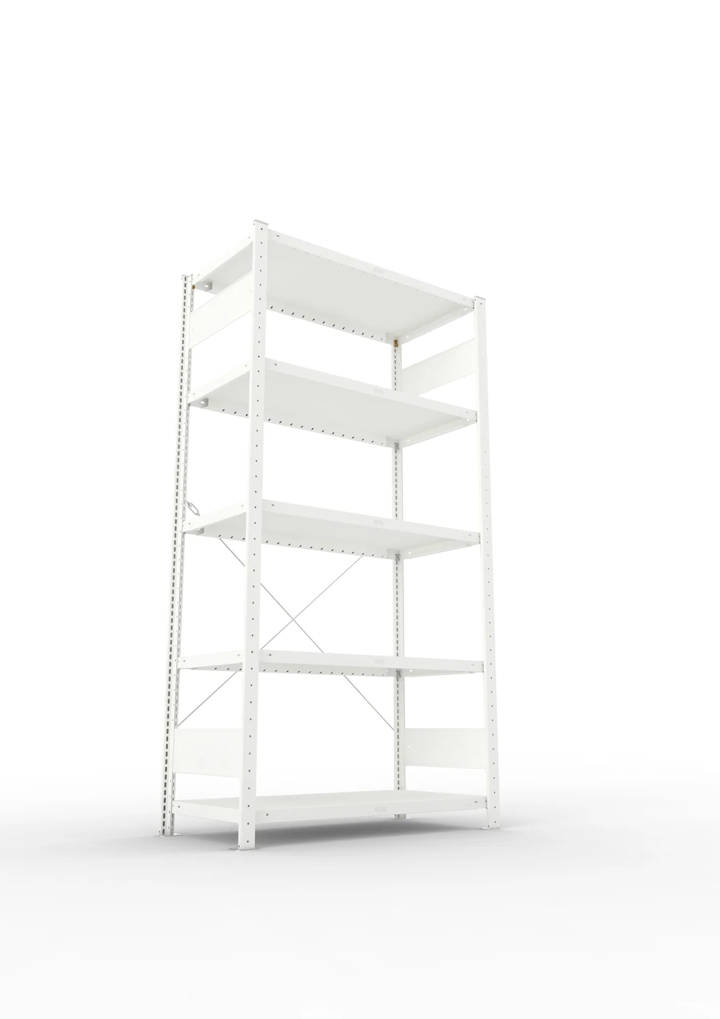 META CLIP, Fachbodenregal, Grundregal, 2000 x 1000 x 500 mm, Fachlast 230 kg, 5 Ebenen, RAL 7035 – Ansicht von unten