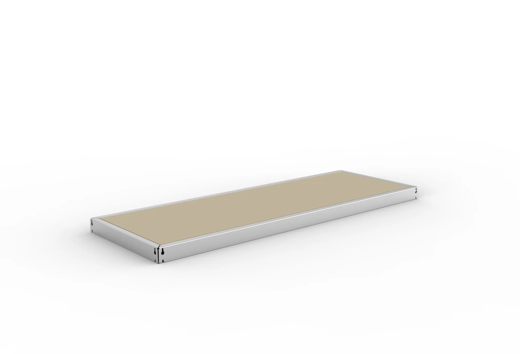 META SPEED-RACK, Zusatzboden Spanplatte, 1700 x 600 mm, verzinkt – Ansicht in Blickhöhe