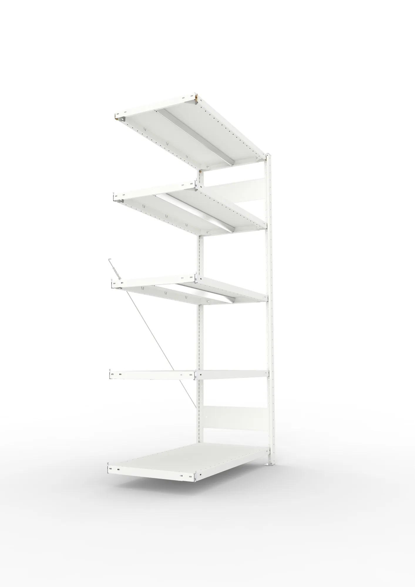 META CLIP, Fachbodenregal, Anbauregal, 2000 x 1000 x 500 mm, Fachlast 330 kg, 5 Ebenen, RAL 7035 – Seitenansicht