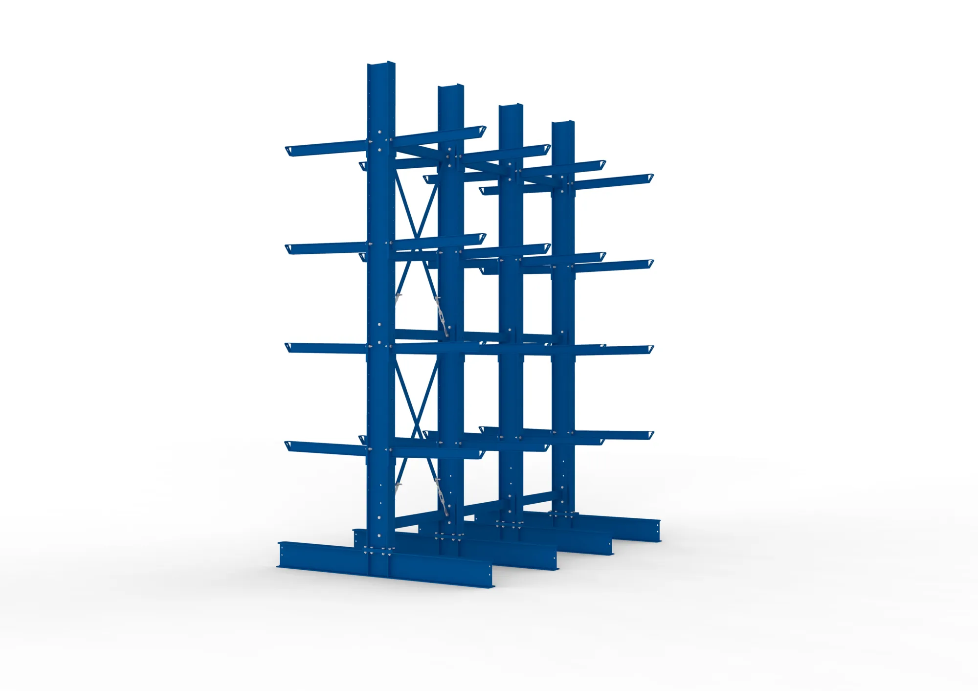 META MULTISTRONG H, Kragarmregal, 3 Felder, 4000 x 3000 x 800 mm, Armlast 630 kg, doppelseitig, 4+1 Ebenen – Seitenansicht