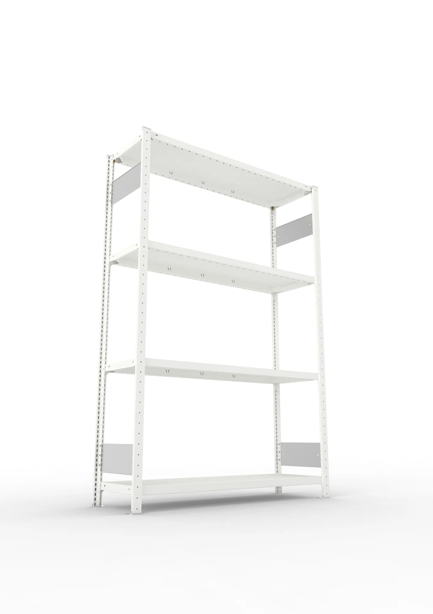 META CLIP S3, Fachbodenregal, Grundregal, 2000 x 1300 x 400 mm, Fachlast 230 kg, 4 Ebenen, Längsriegel, RAL 7035 – Ansicht von unten