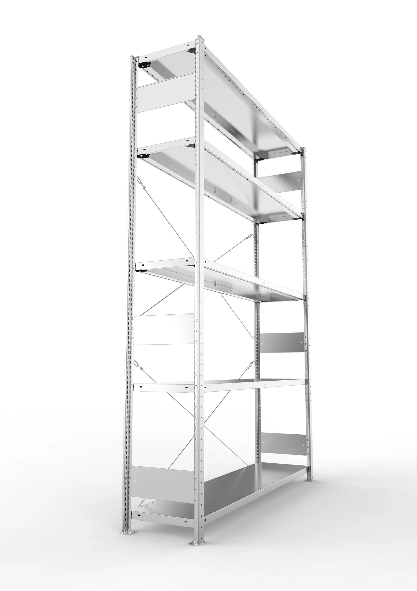 META CLIP S3, Fachbodenregal, Grundregal, 2500 x 1700 x 400 mm, Fachlast 200 kg, 4 Ebenen, verzinkt – Seitenansicht