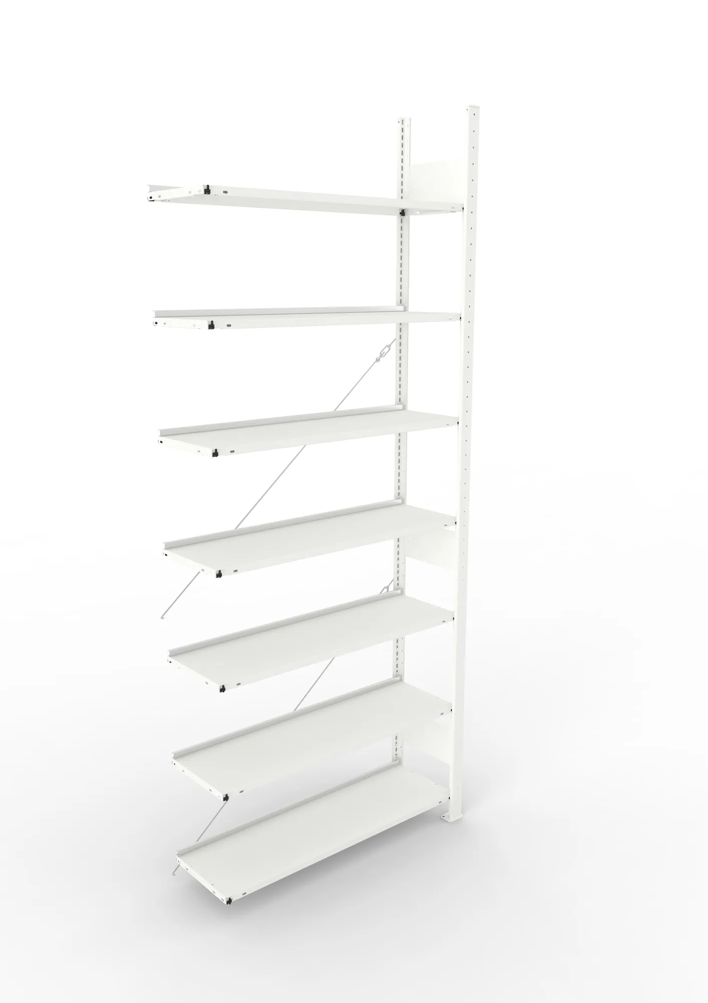 META CLIP COMPACT, Büro-Steckregal, Anbauregal, 2500 x 1100 x 300 mm, Fachlast 80 kg, 7+0 Ebenen, RAL 7035 – Ansicht von oben