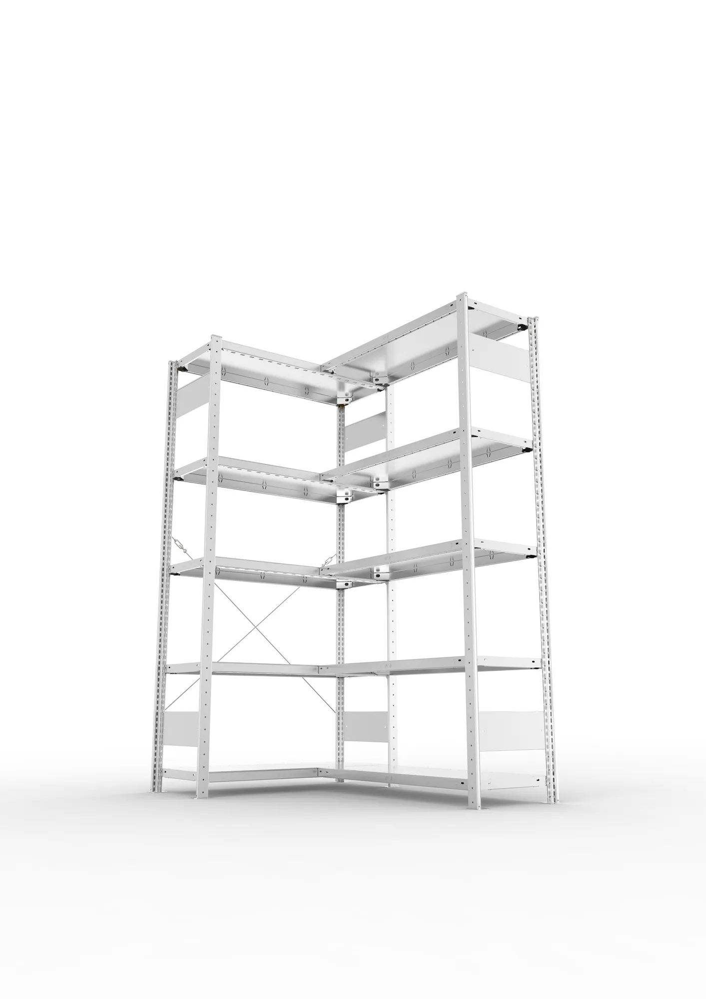 META CLIP, Eckregal, 2000 x 1000 x 400 mm, Fachlast 100 kg, 5 Ebenen, verzinkt – Ansicht von unten