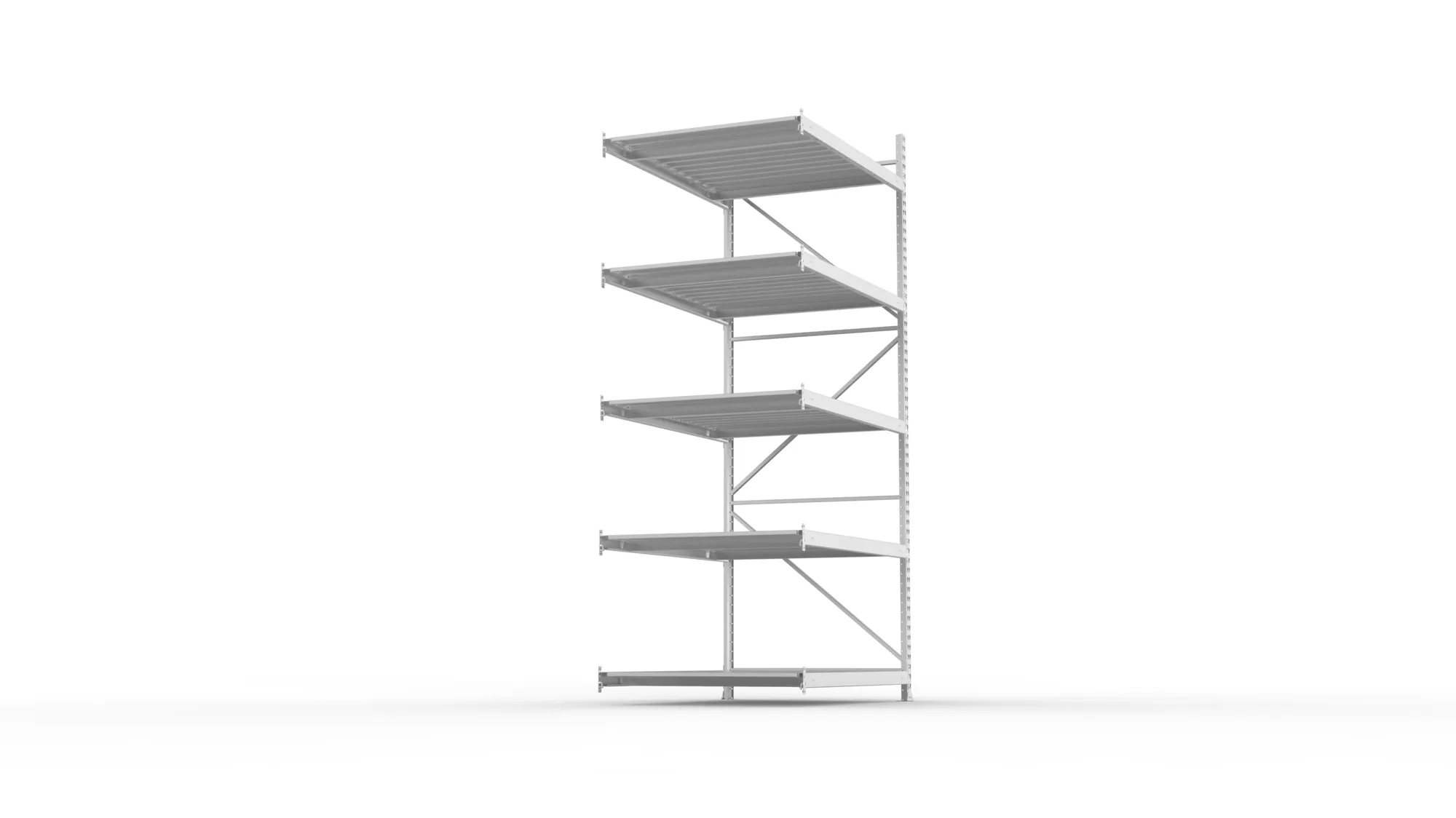 META MINI-RACK, Weitspannregal, Anbauregal, 3000 x 1400 x 1050 mm, Fachlast 600 kg, Stahlpaneelböden, 5 Ebenen – Seitenansicht