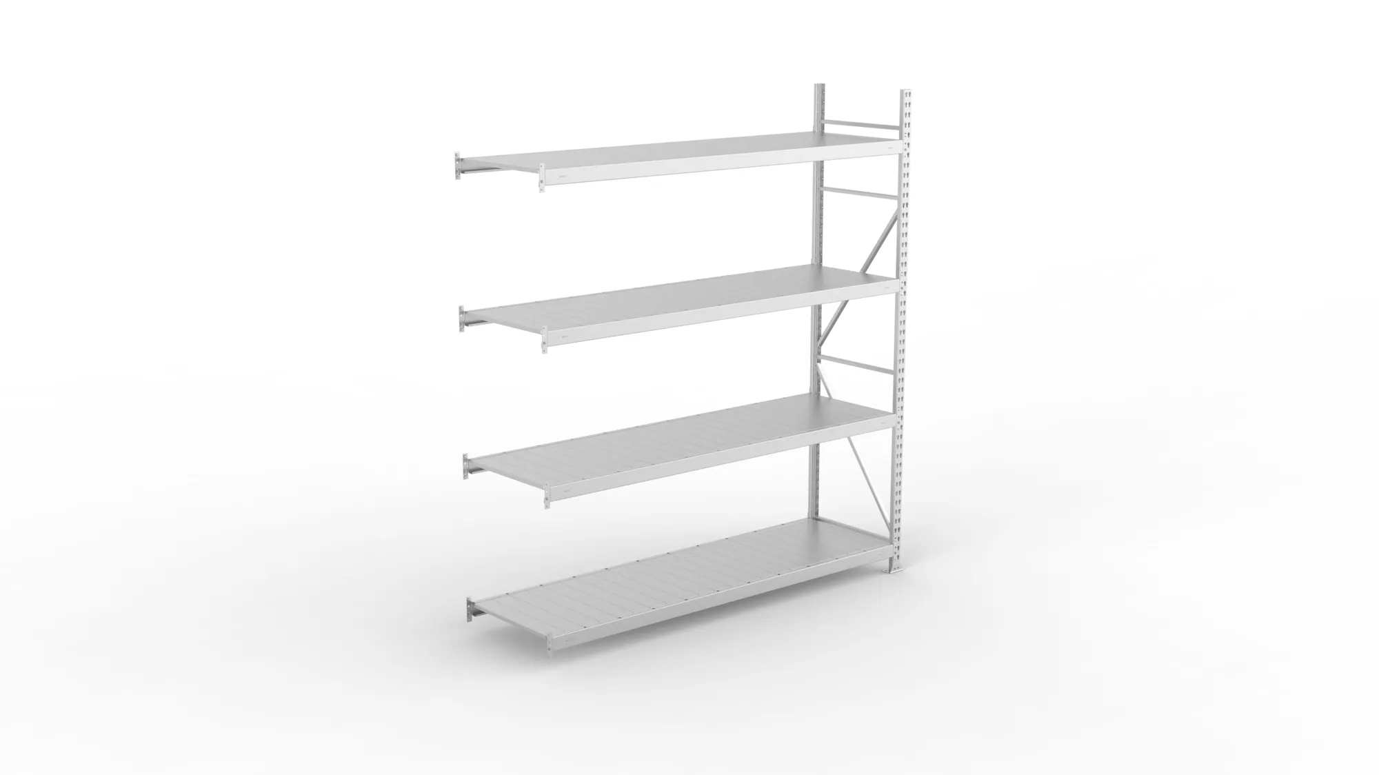 META MINI-RACK, Weitspannregal, Anbauregal, 2500 x 2200 x 650 mm, Fachlast 600 kg, Stahlpaneelböden, 4 Ebenen – Ansicht von oben