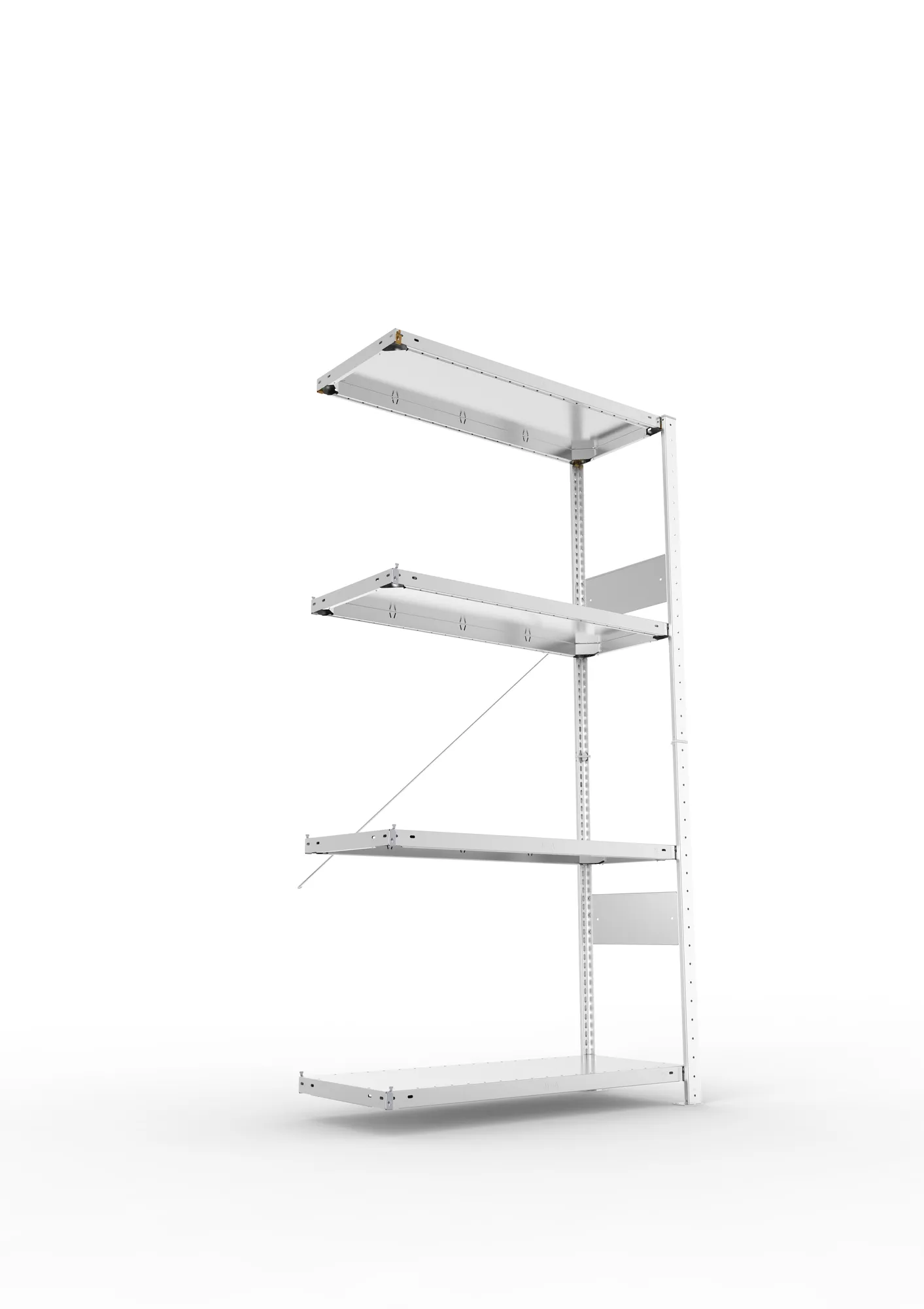 META CLIP SPLIT, Fachbodenregal, Anbauregal, 2000 x 1000 x 400 mm, Fachlast 150 kg, 4 Ebenen, verzinkt – Ansicht von unten