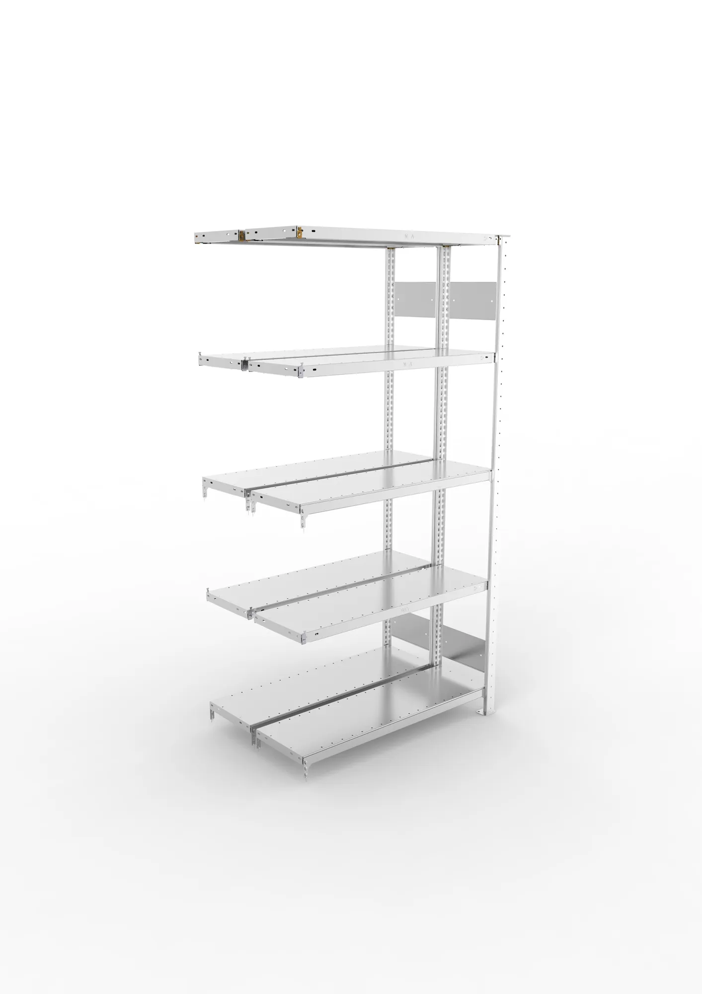 META CLIP S3, Fachbodenregal, Doppel-Anbauregal, 2000 x 1000 x 300 mm, Fachlast 150 kg, 5 Ebenen, Längsriegel, verzinkt – Ansicht von oben