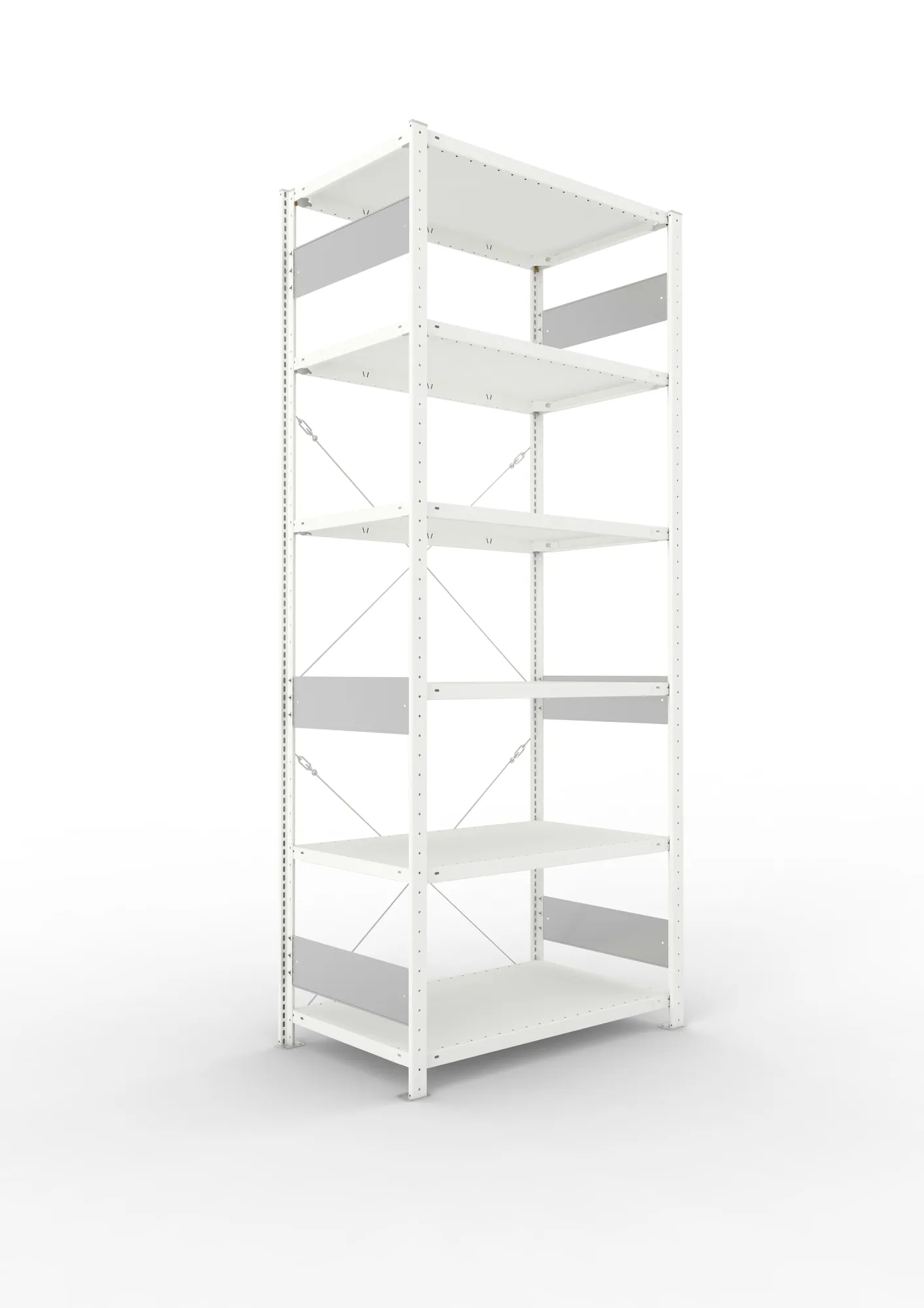 META CLIP S3, Fachbodenregal, Grundregal, 2500 x 1000 x 600 mm, Fachlast 150 kg, 6 Ebenen, RAL 7035 – Ansicht in Blickhöhe