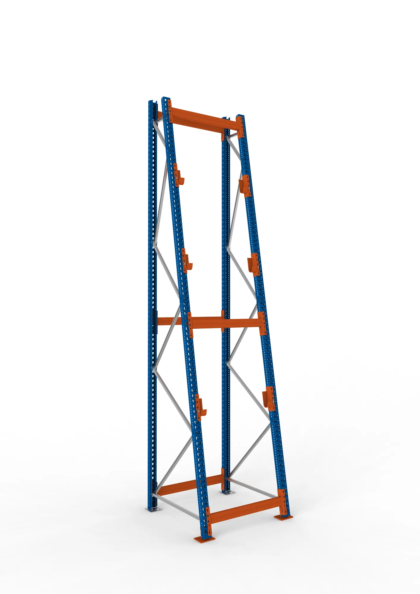 META MULTIPAL, Kabeltrommelregal, Grundregal, 4400 x 900 x 1100 mm, Feldlast 2250 kg, 3 Ebenen, Typ 3/A-Ständer, RAL 5010 – Ansicht in Blickhöhe