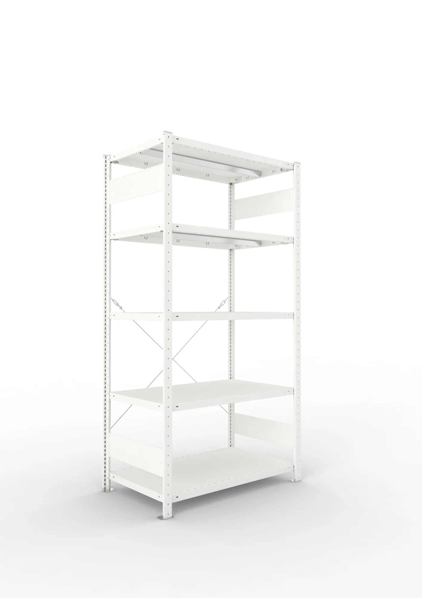 META CLIP, Fachbodenregal, Grundregal, 2000 x 1000 x 600 mm, Fachlast 330 kg, 5 Ebenen, RAL 7035 – Ansicht in Blickhöhe