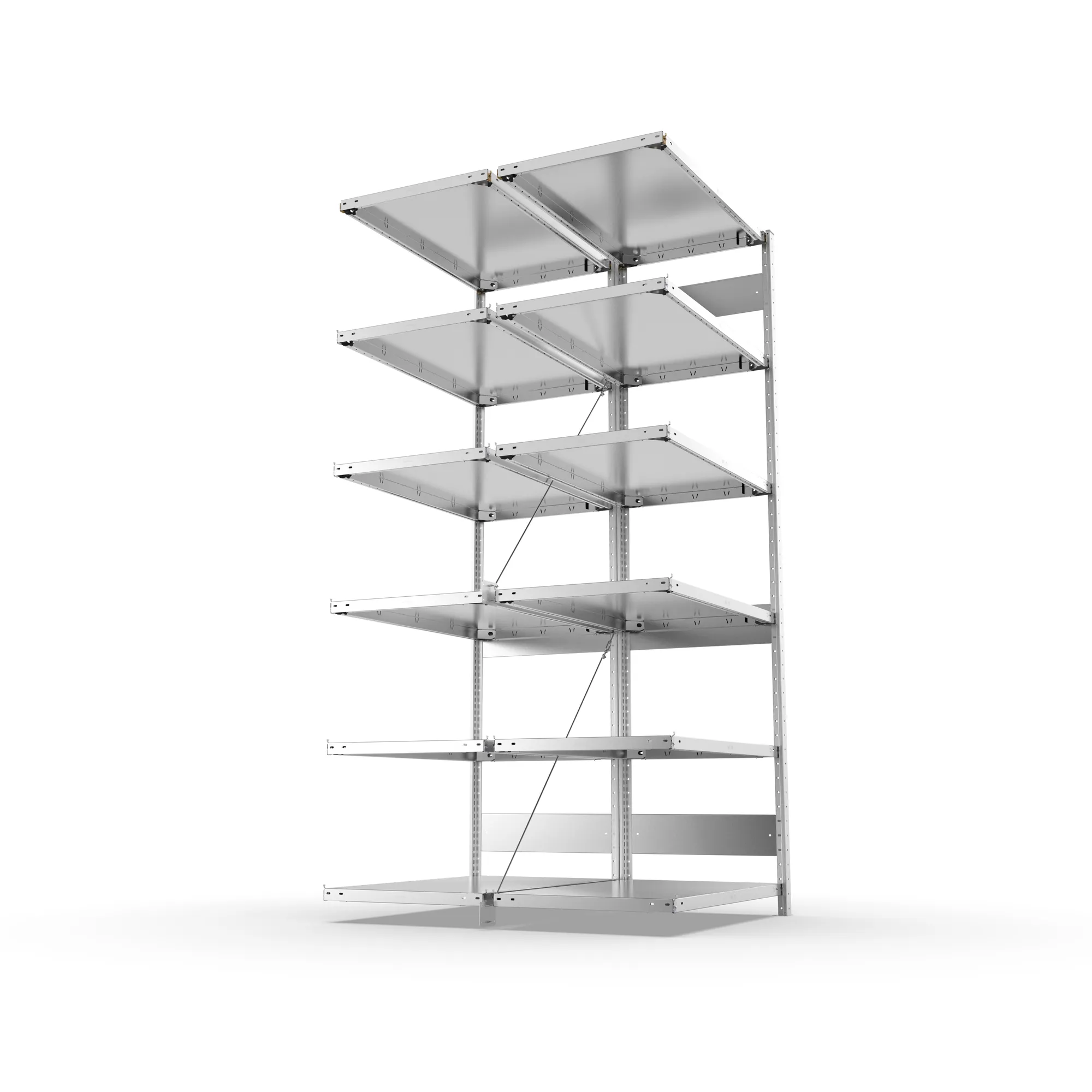 META CLIP, Fachbodenregal, Doppel-Anbauregal, 2500 x 1000 x 600 mm, Fachlast 230 kg, 6 Ebenen, verzinkt – Seitenansicht