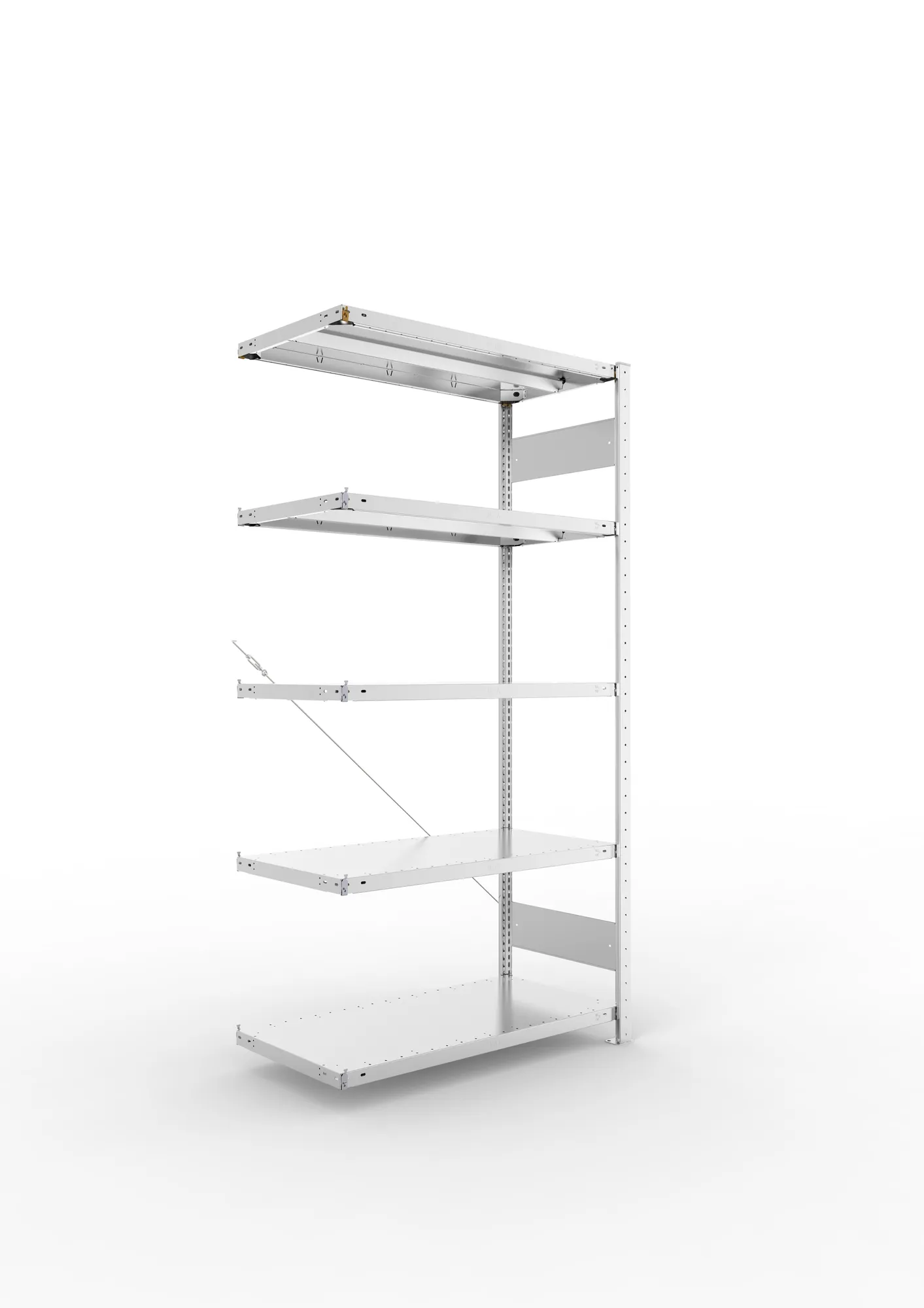 META CLIP, Fachbodenregal, Anbauregal, 2000 x 1000 x 500 mm, Fachlast 330 kg, 5 Ebenen, verzinkt – Ansicht in Blickhöhe