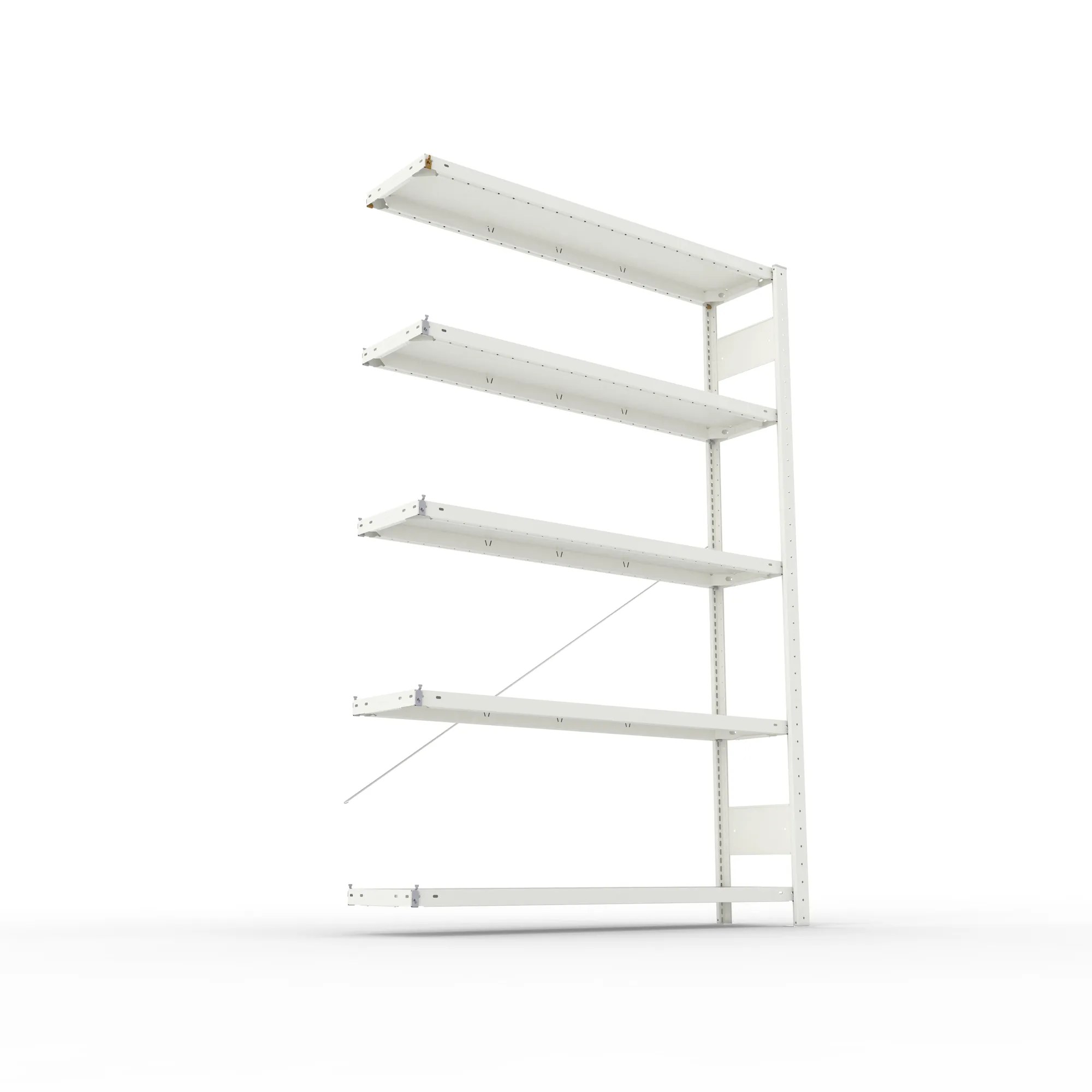 META CLIP, Fachbodenregal, Anbauregal, 2000 x 1300 x 300 mm, Fachlast 230 kg, 5 Ebenen, RAL 7035 – Ansicht von unten