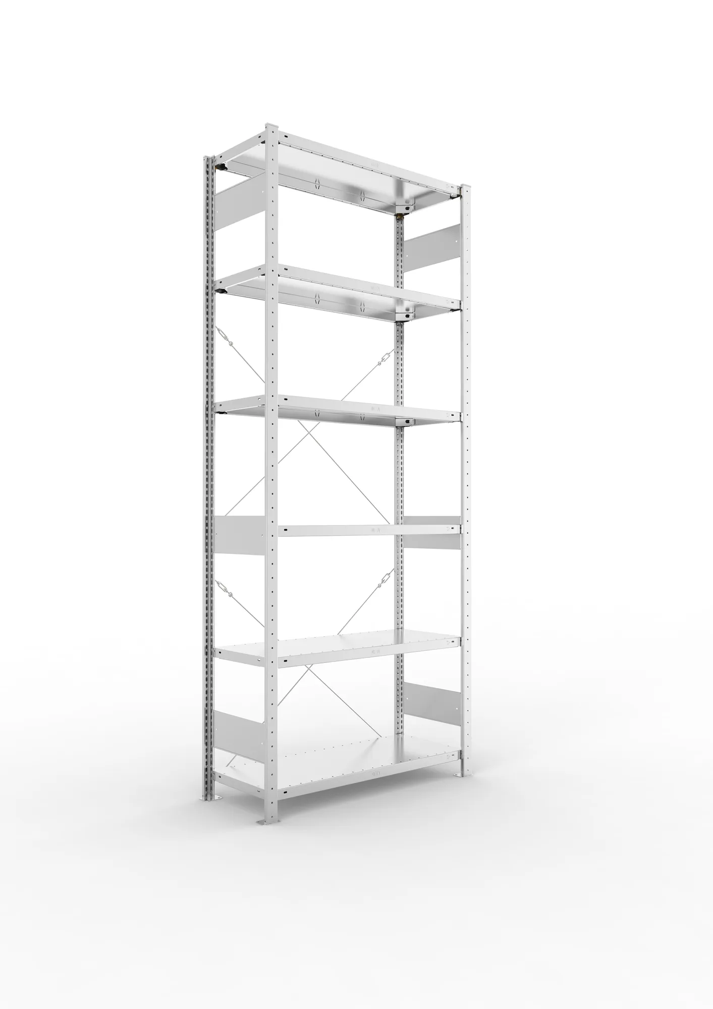 META CLIP, Fachbodenregal, Grundregal, 2500 x 1000 x 400 mm, Fachlast 150 kg, 6 Ebenen, verzinkt – Ansicht in Blickhöhe