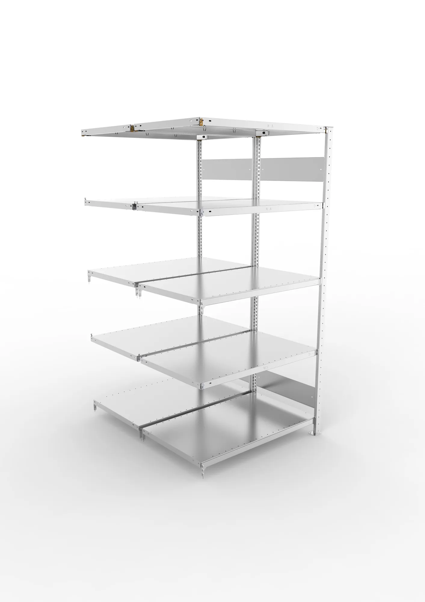 META CLIP S3, Fachbodenregal, Doppel-Anbauregal, 2000 x 1000 x 600 mm, Fachlast 150 kg, 5 Ebenen, Längsriegel, verzinkt – Ansicht von oben