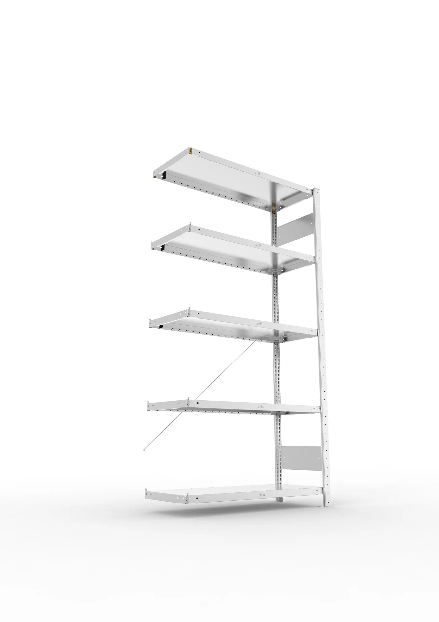 META CLIP, Fachbodenregal, Anbauregal, 2000 x 1000 x 400 mm, Fachlast 230 kg, 5 Ebenen, verzinkt – Ansicht von unten