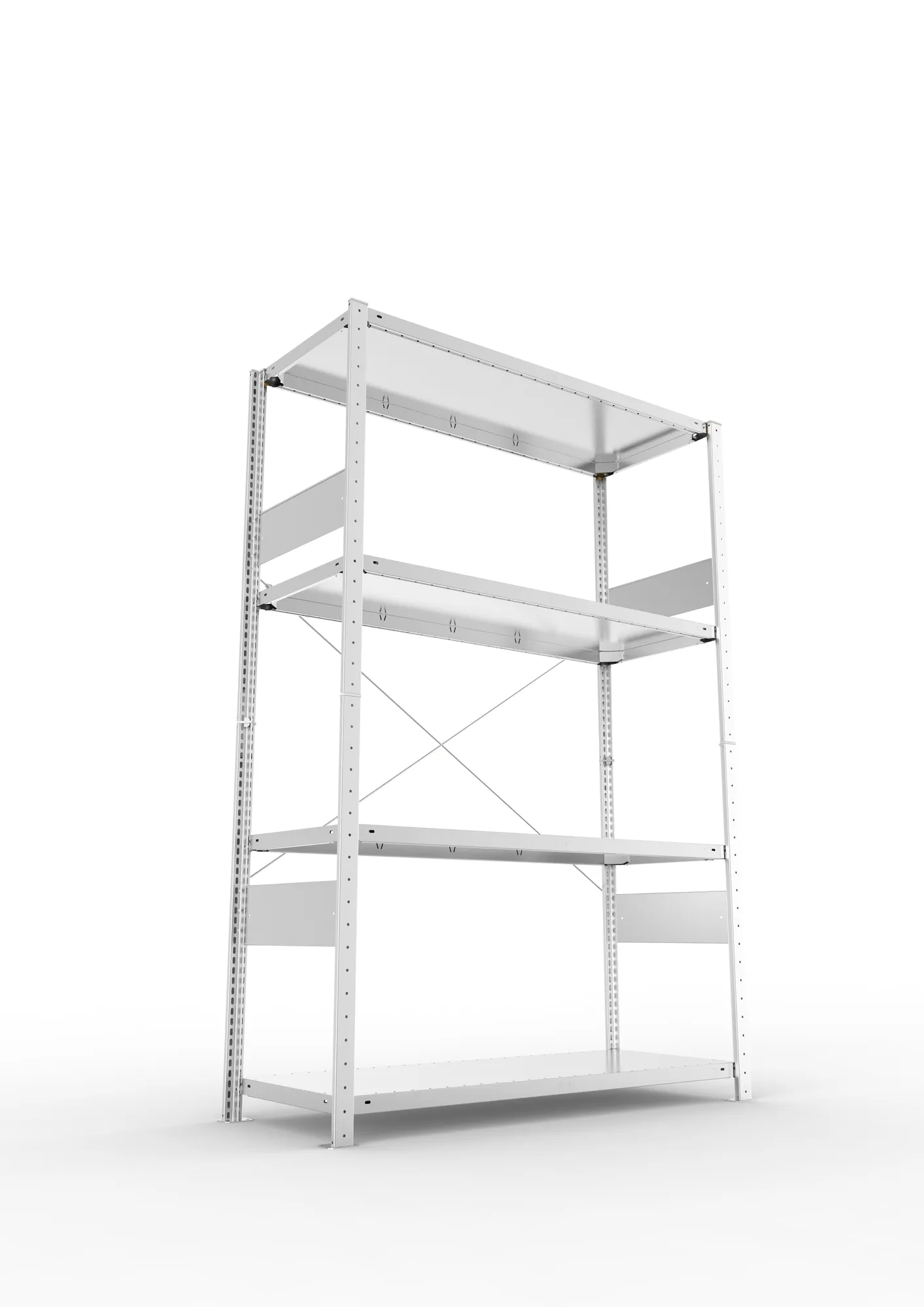 META CLIP SPLIT, Fachbodenregal, Grundregal, 2000 x 1300 x 500 mm, Fachlast 150 kg, 4 Ebenen, verzinkt – Ansicht von unten