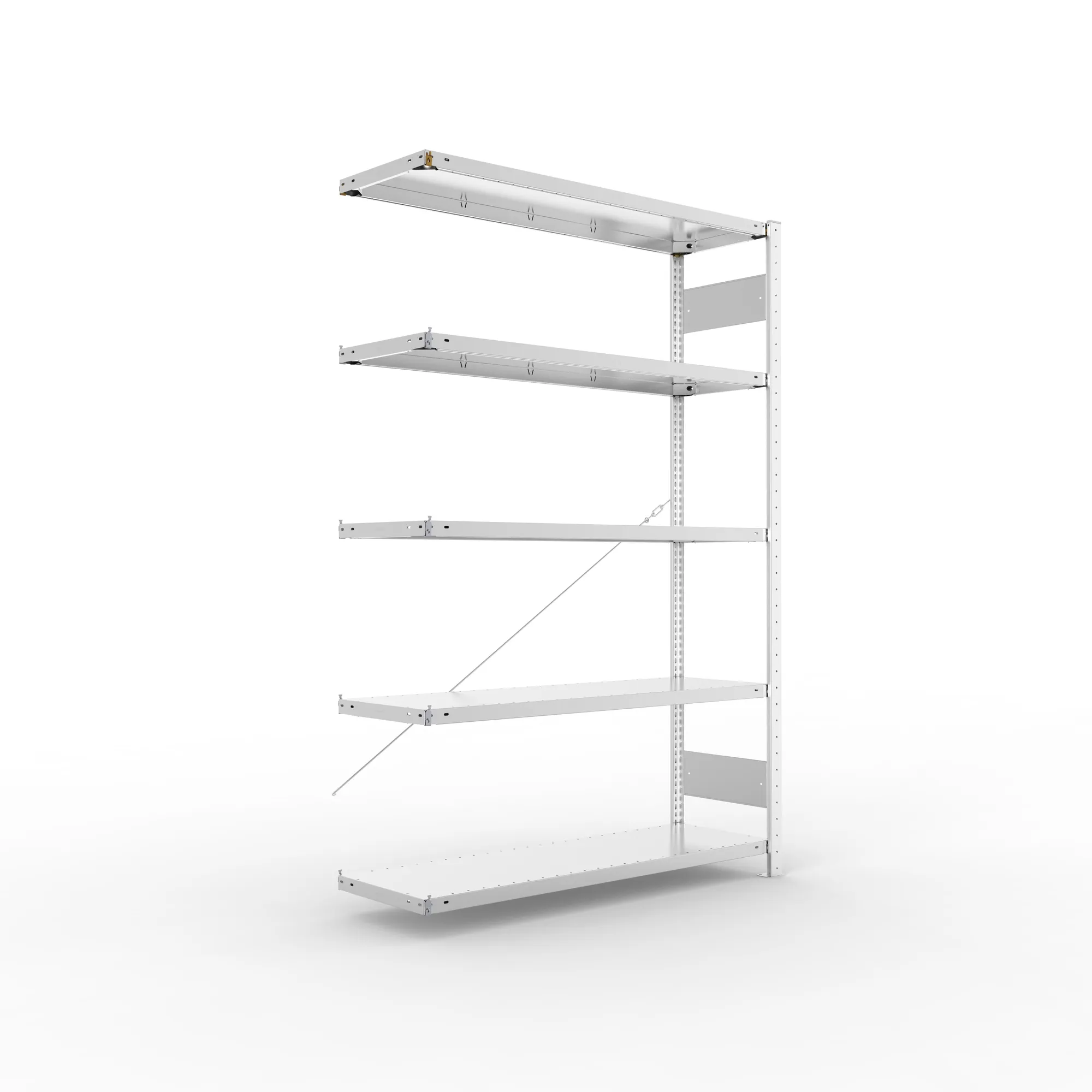 META CLIP, Fachbodenregal, Anbauregal, 2000 x 1300 x 400 mm, Fachlast 230 kg, 5 Ebenen, verzinkt – Ansicht in Blickhöhe