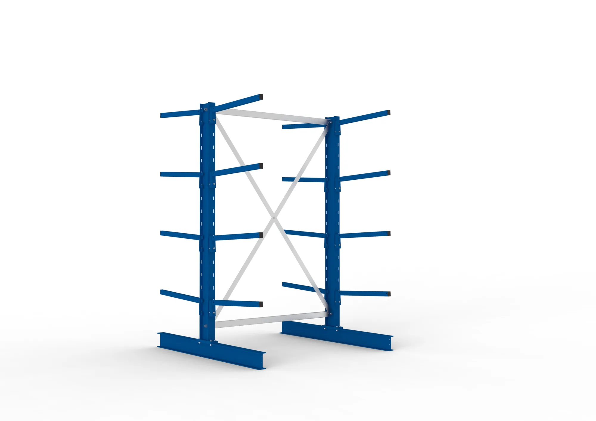 META MULTISTRONG L, Kragarmregal, Grundregal, 2000 x 1300 x 600 mm, Armlast 140 kg, doppelseitig, 4+1 Ebenen – Ansicht in Blickhöhe