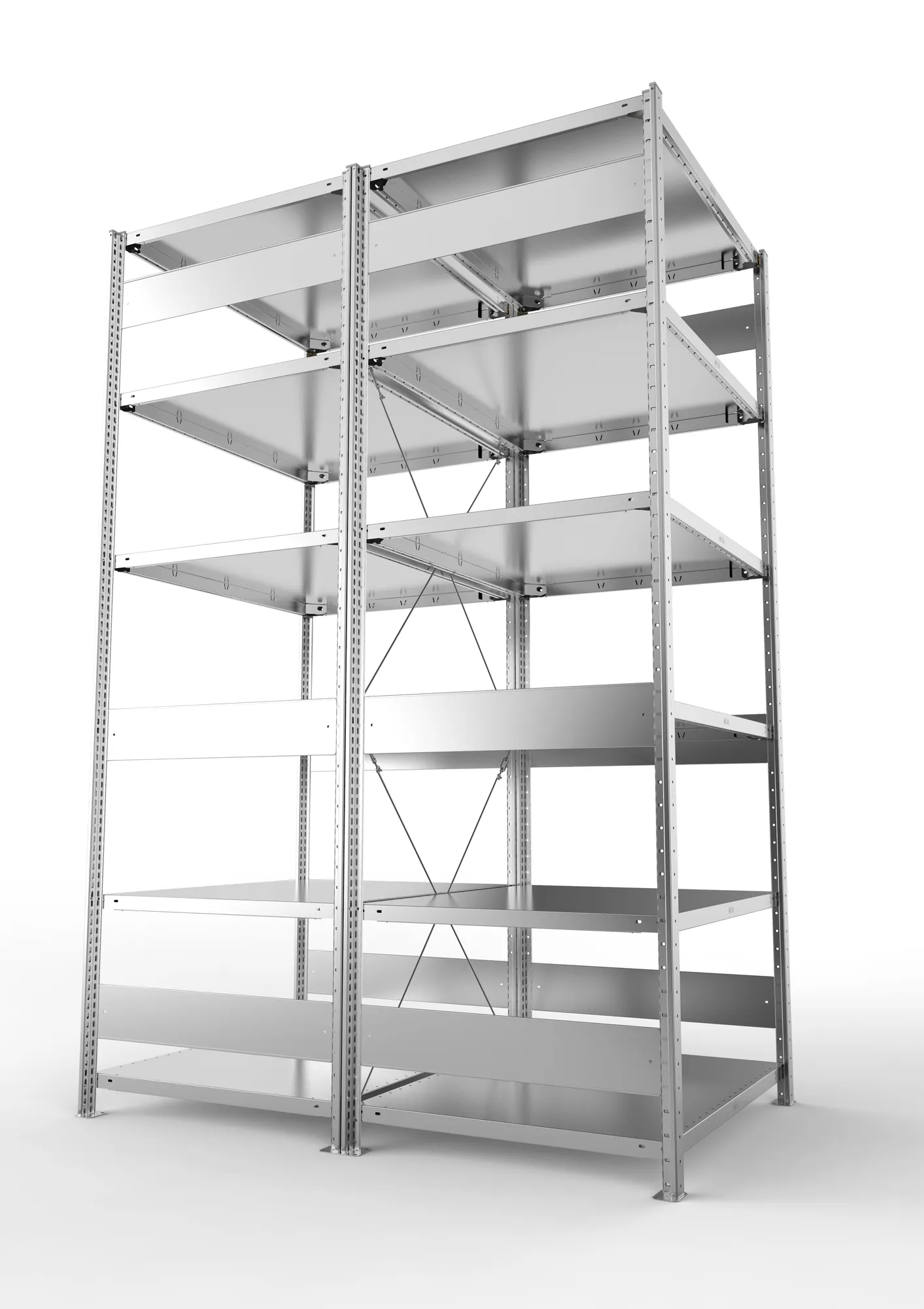 META CLIP, Fachbodenregal, Doppel-Grundregal, 2500 x 1000 x 800 mm, Fachlast 230 kg, 6 Ebenen, verzinkt – Seitenansicht
