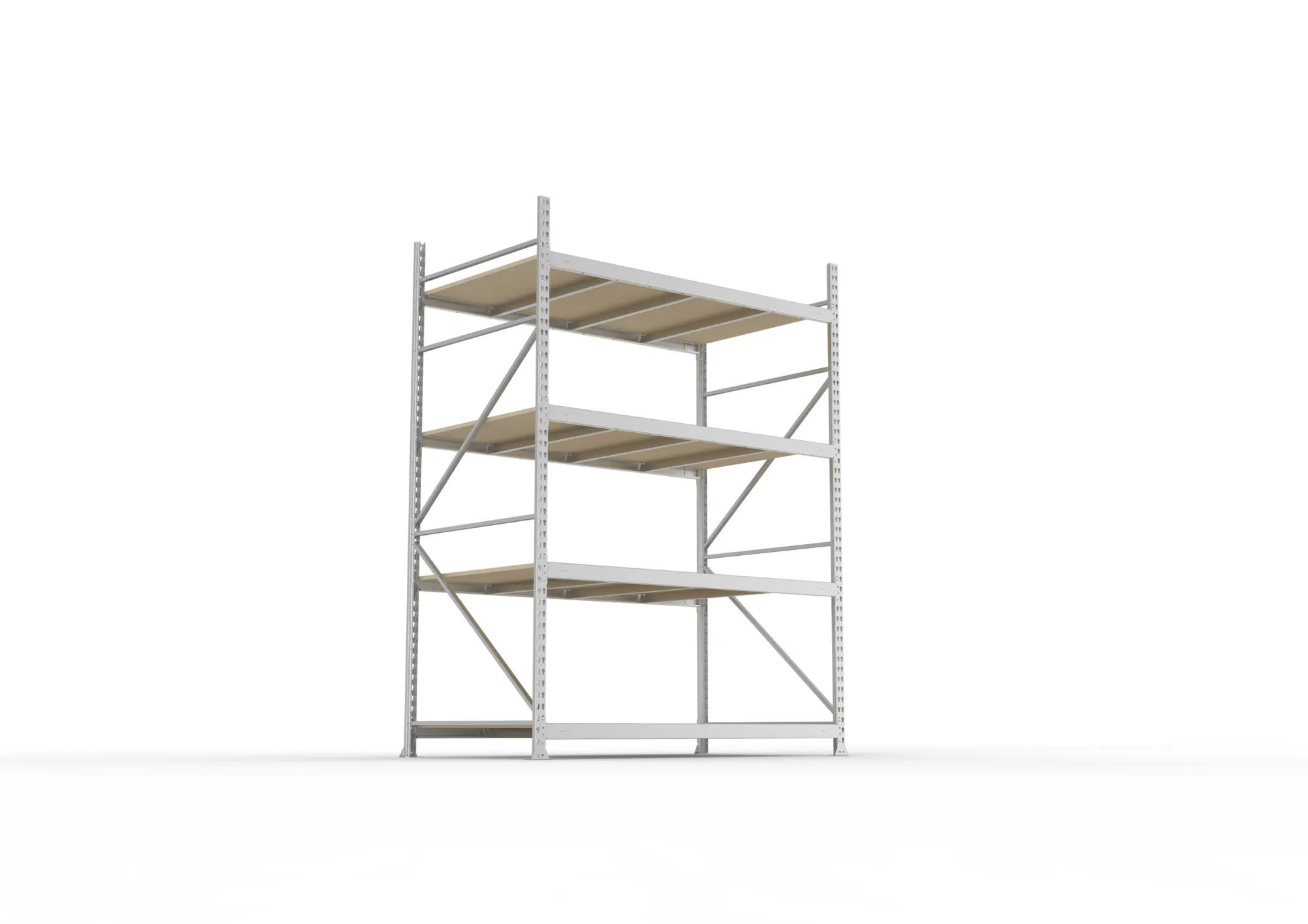 META MINI-RACK, Weitspannregal, Grundregal, 2500 x 1800 x 1050 mm, Fachlast 600 kg, Spanplattenböden, 4 Ebenen – Ansicht von unten