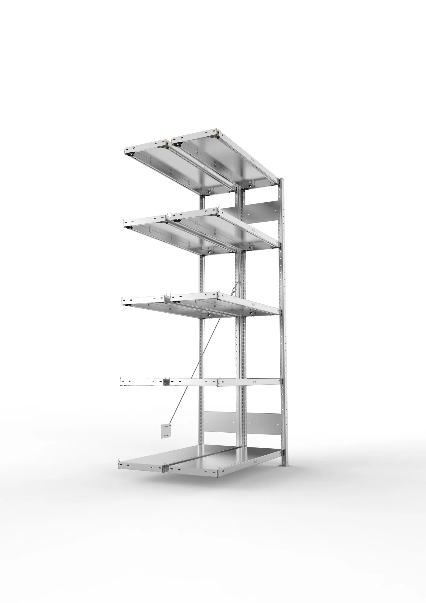 META CLIP, Fachbodenregal, Doppel-Anbauregal, 2000 x 1000 x 300 mm, Fachlast 150 kg, 5 Ebenen, verzinkt – Seitenansicht