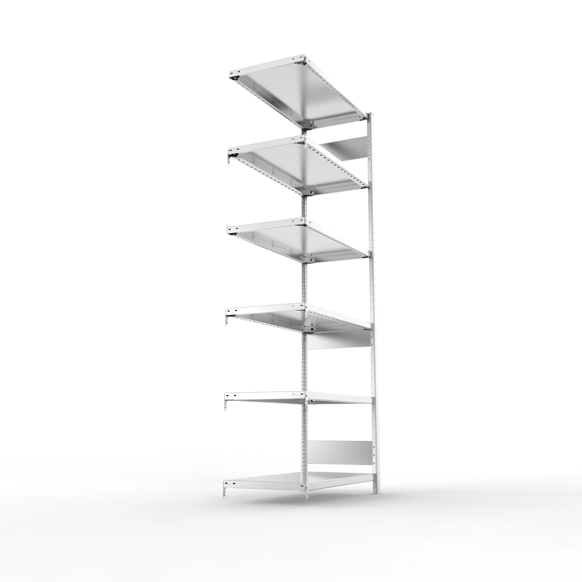 META CLIP S3, Fachbodenregal, Anbauregal, 2500 x 1000 x 500 mm, Fachlast 230 kg, 6 Ebenen, Längsriegel, verzinkt – Seitenansicht