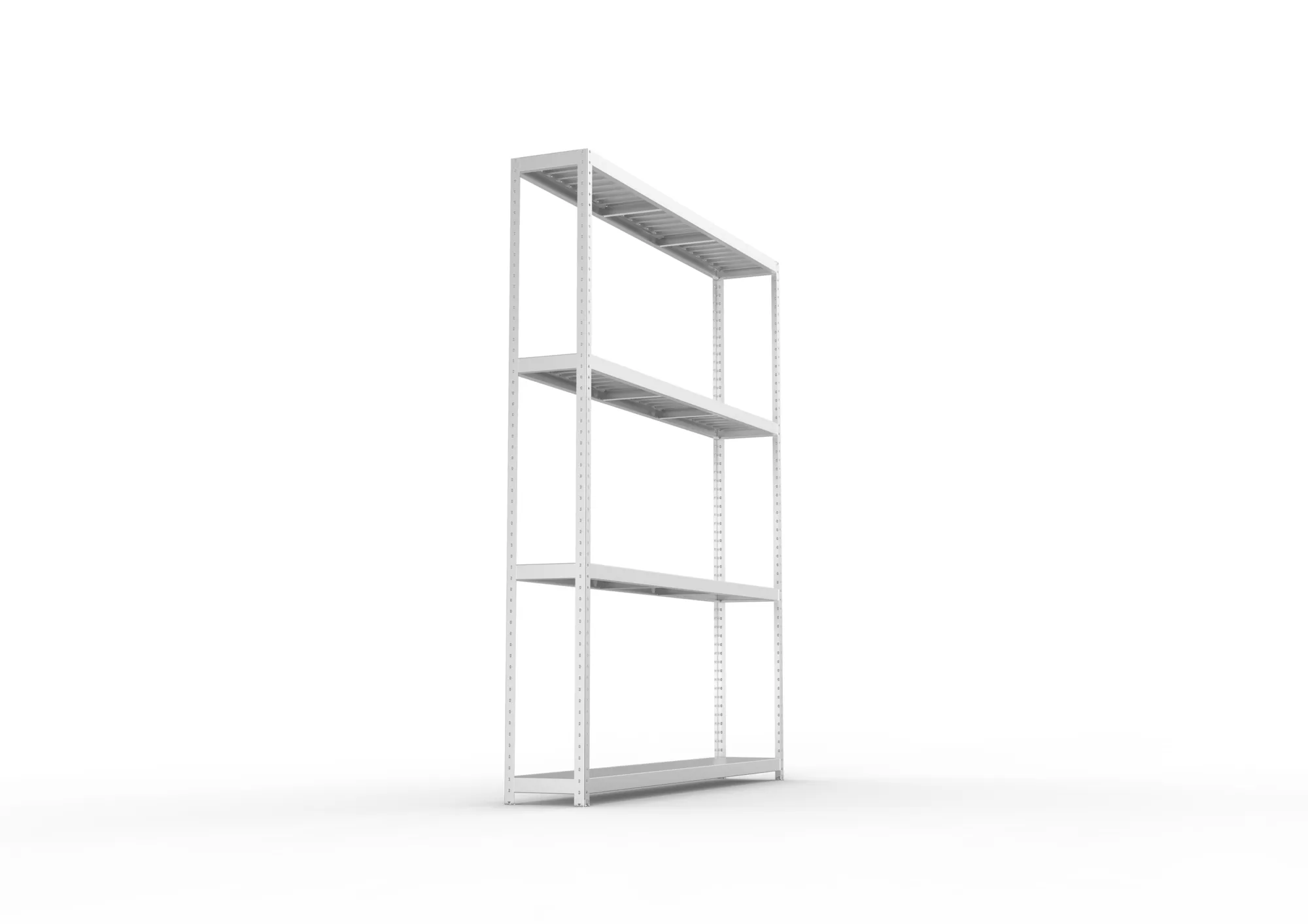 META SPEED-RACK, Weitspannregal, 2970 x 2500 x 400 mm, Fachlast 400 kg, Stahlpaneelböden, 4 Ebenen – Seitenansicht