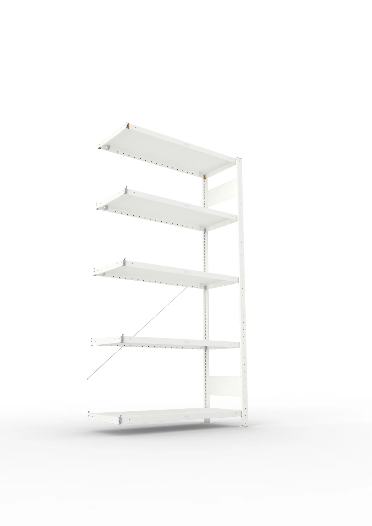 META CLIP, Fachbodenregal, Anbauregal, 2000 x 1000 x 400 mm, Fachlast 230 kg, 5 Ebenen, RAL 7035 – Ansicht von unten