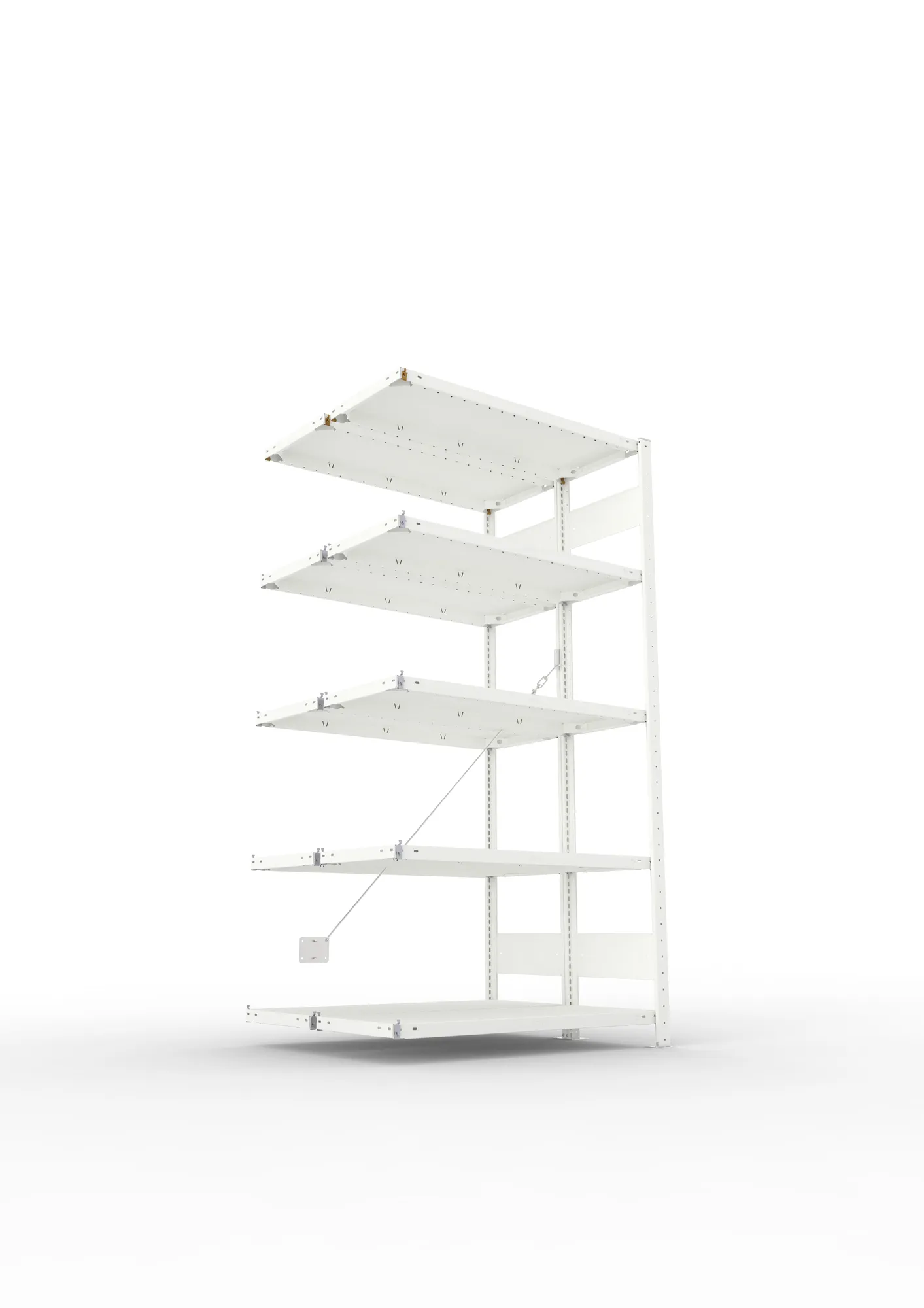 META CLIP, Fachbodenregal, Doppel-Anbauregal, 2000 x 1000 x 400 mm, Fachlast 150 kg, 5 Ebenen, RAL 7035 – Ansicht von unten