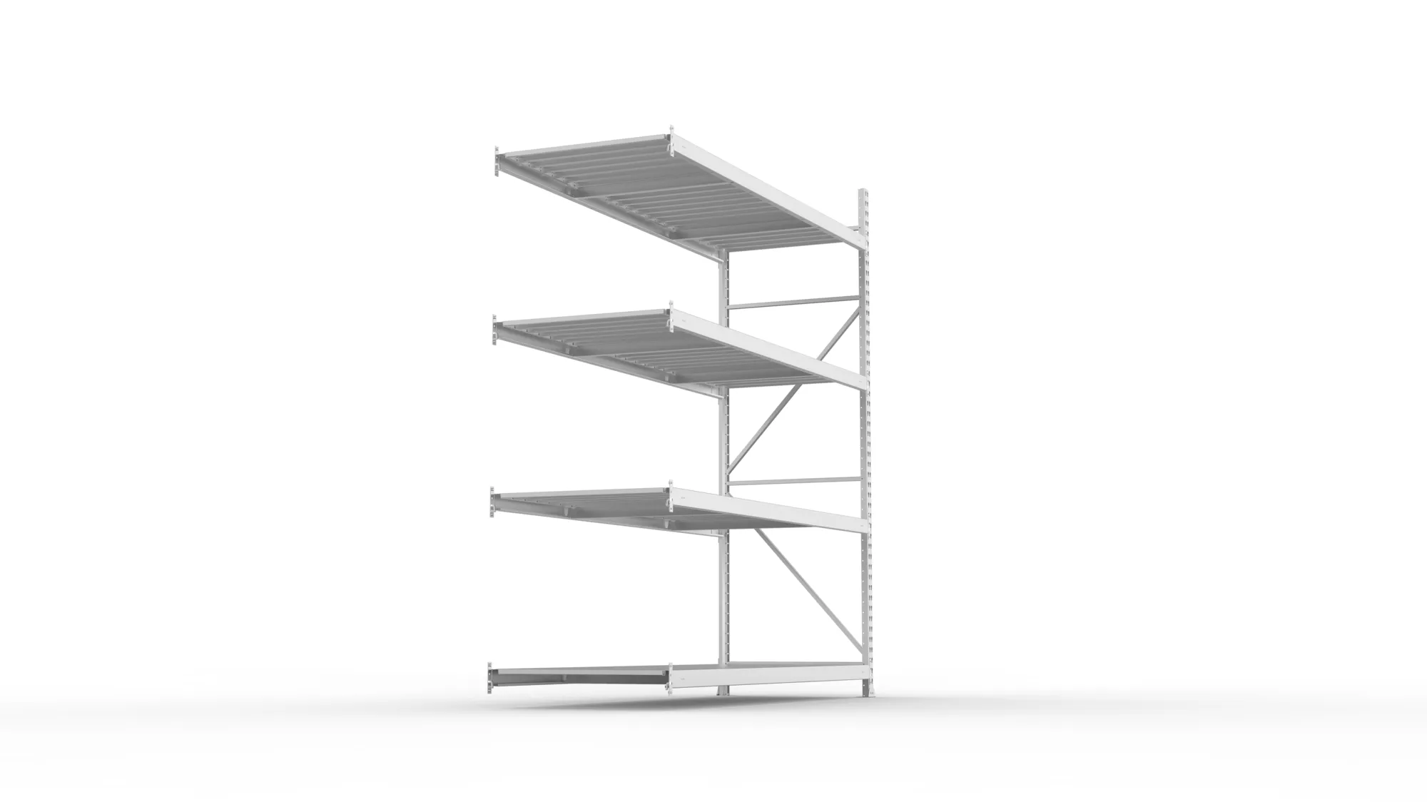META MINI-RACK, Weitspannregal, Anbauregal, 2500 x 2200 x 800 mm, Fachlast 600 kg, Stahlpaneelböden, 4 Ebenen – Seitenansicht