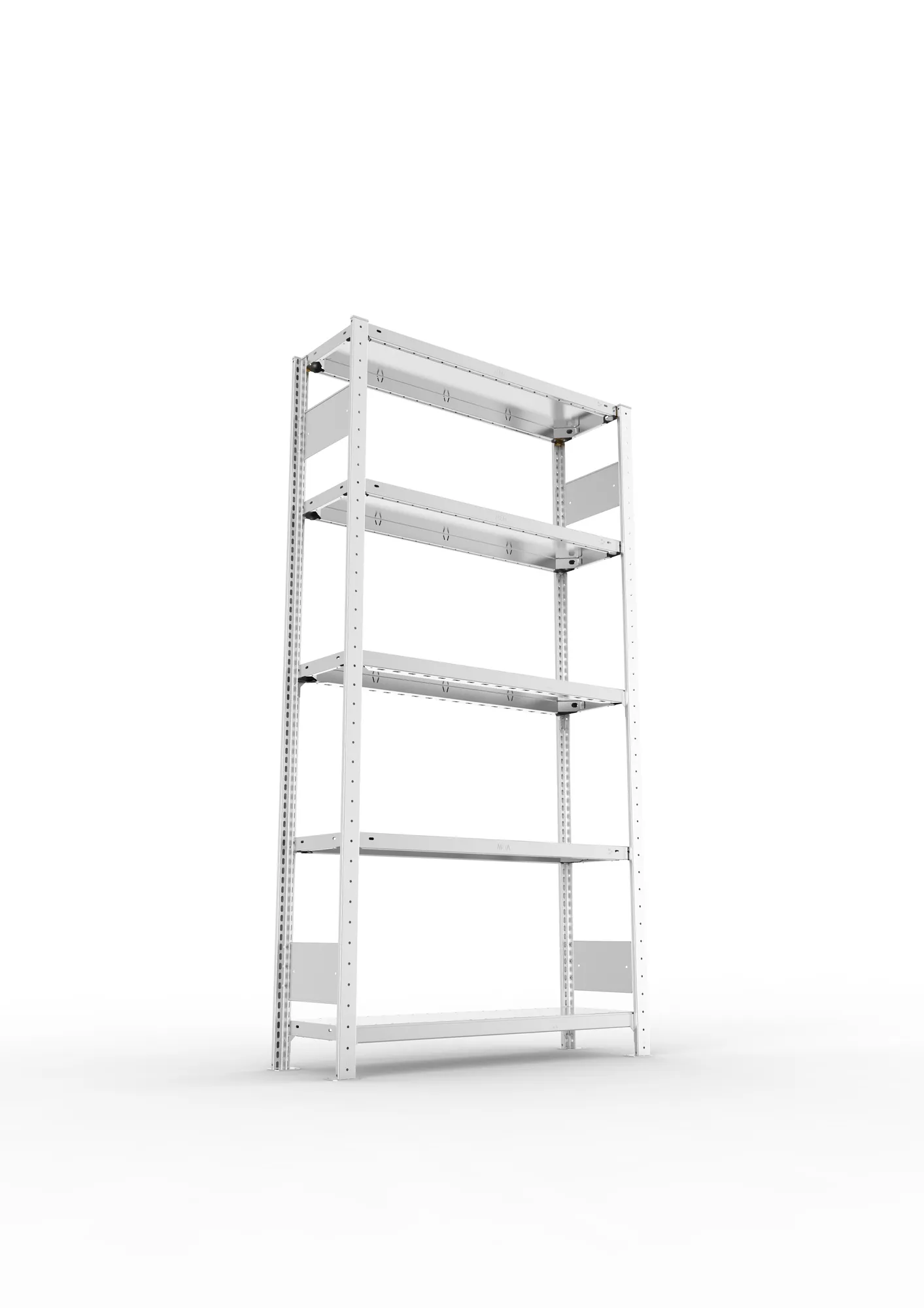 META CLIP S3, Fachbodenregal, Grundregal, 2000 x 1000 x 300 mm, Fachlast 150 kg, 5 Ebenen, Längsriegel, verzinkt – Ansicht von unten