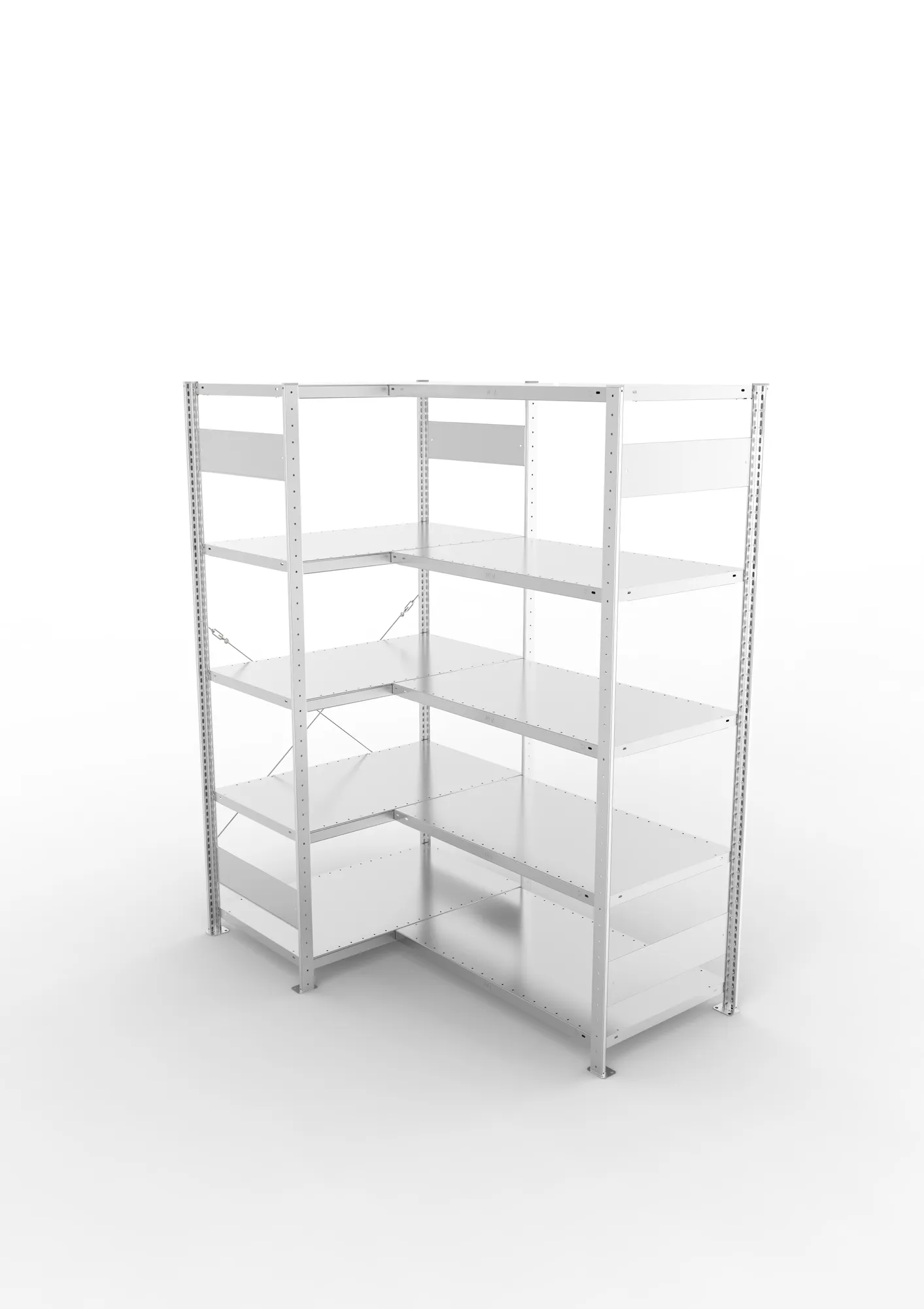 META CLIP, Eckregal, 2000 x 1000 x 600 mm, Fachlast 100 kg, 5 Ebenen, verzinkt – Ansicht von oben