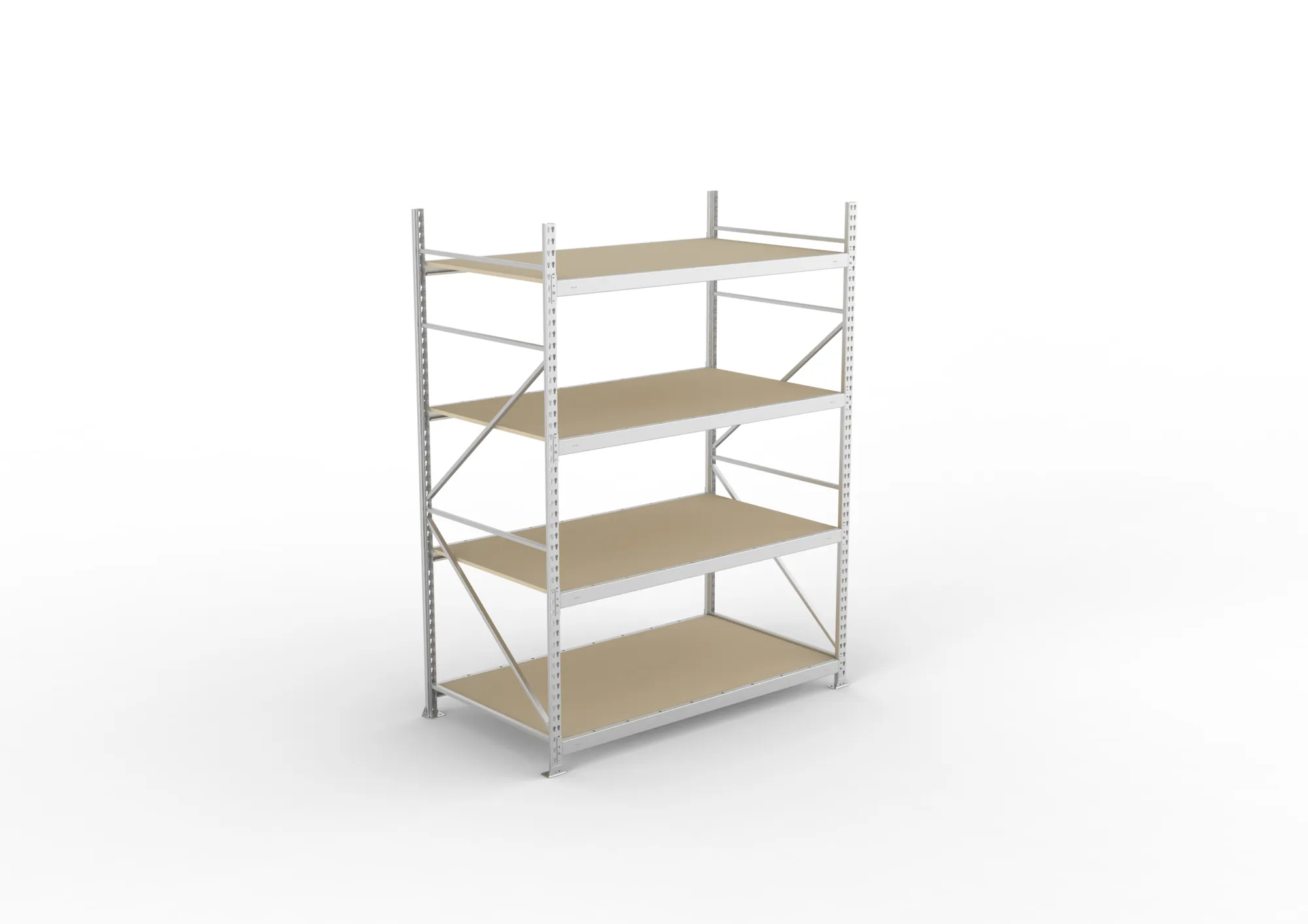META MINI-RACK, Weitspannregal, Grundregal, 2500 x 1800 x 1050 mm, Fachlast 600 kg, Spanplattenböden, 4 Ebenen – Ansicht von oben