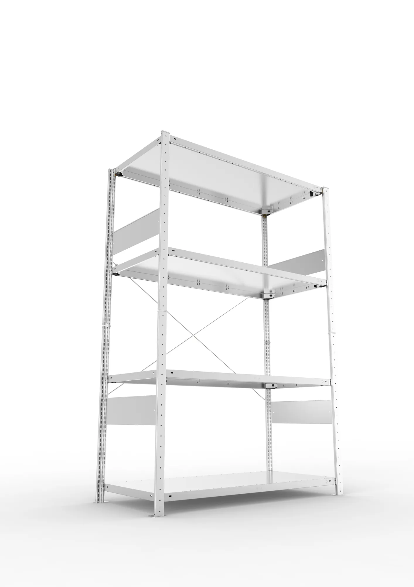 META CLIP SPLIT, Fachbodenregal, Grundregal, 2000 x 1300 x 600 mm, Fachlast 230 kg, 4 Ebenen, verzinkt – Ansicht von unten