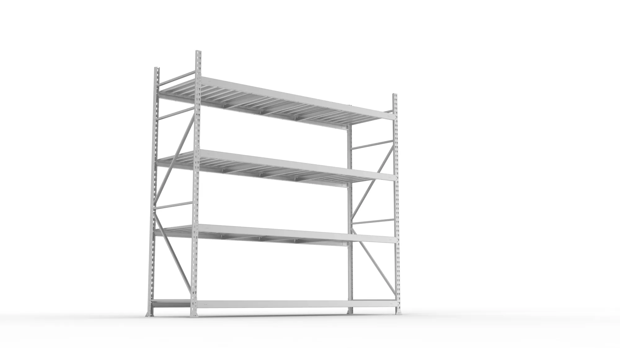 META MINI-RACK, Weitspannregal, Grundregal, 2500 x 2600 x 800 mm, Fachlast 490 kg, Stahlpaneelböden, 4 Ebenen – Ansicht von unten