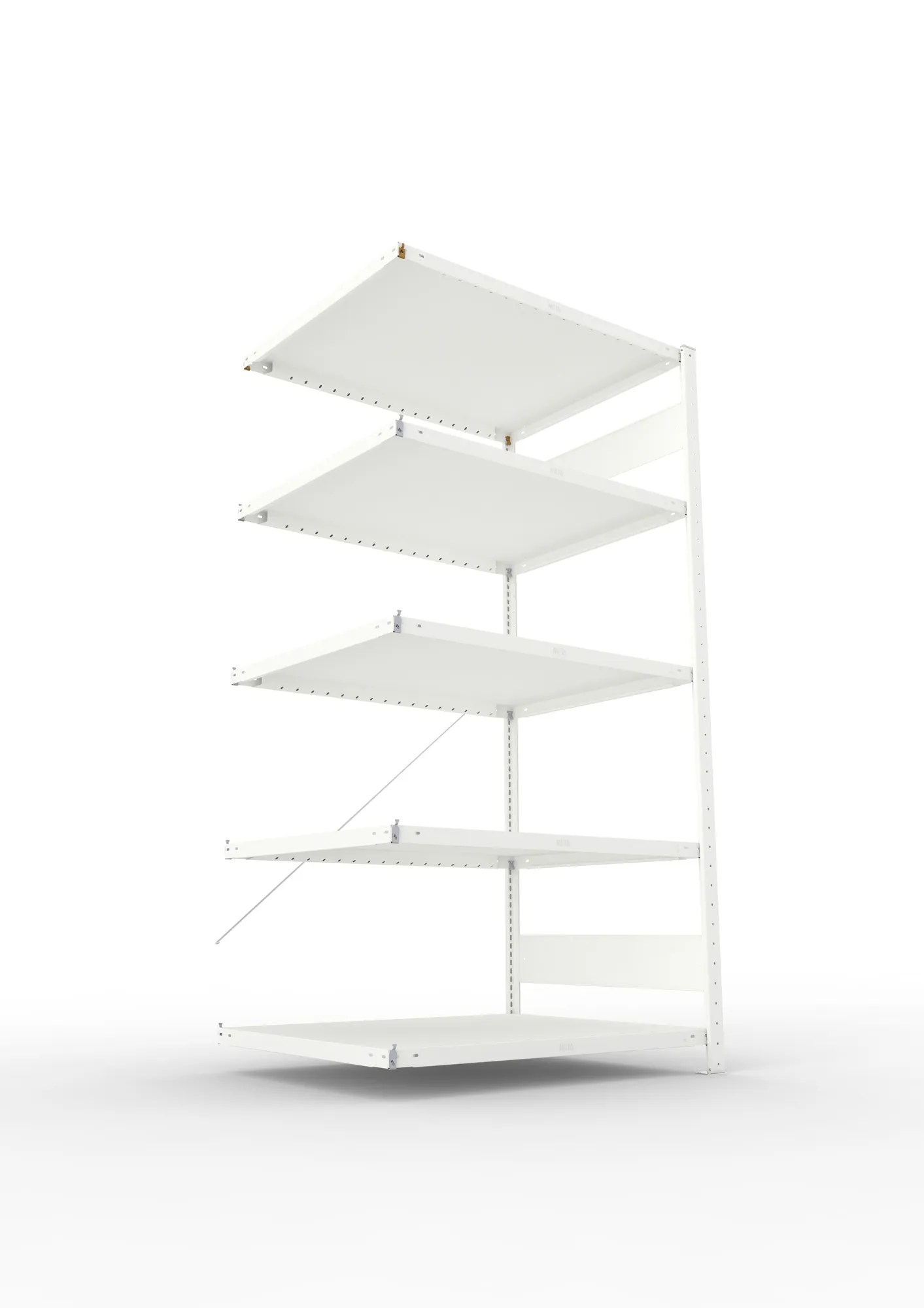 META CLIP, Fachbodenregal, Anbauregal, 2000 x 1000 x 800 mm, Fachlast 230 kg, 5 Ebenen, RAL 7035 – Ansicht von unten