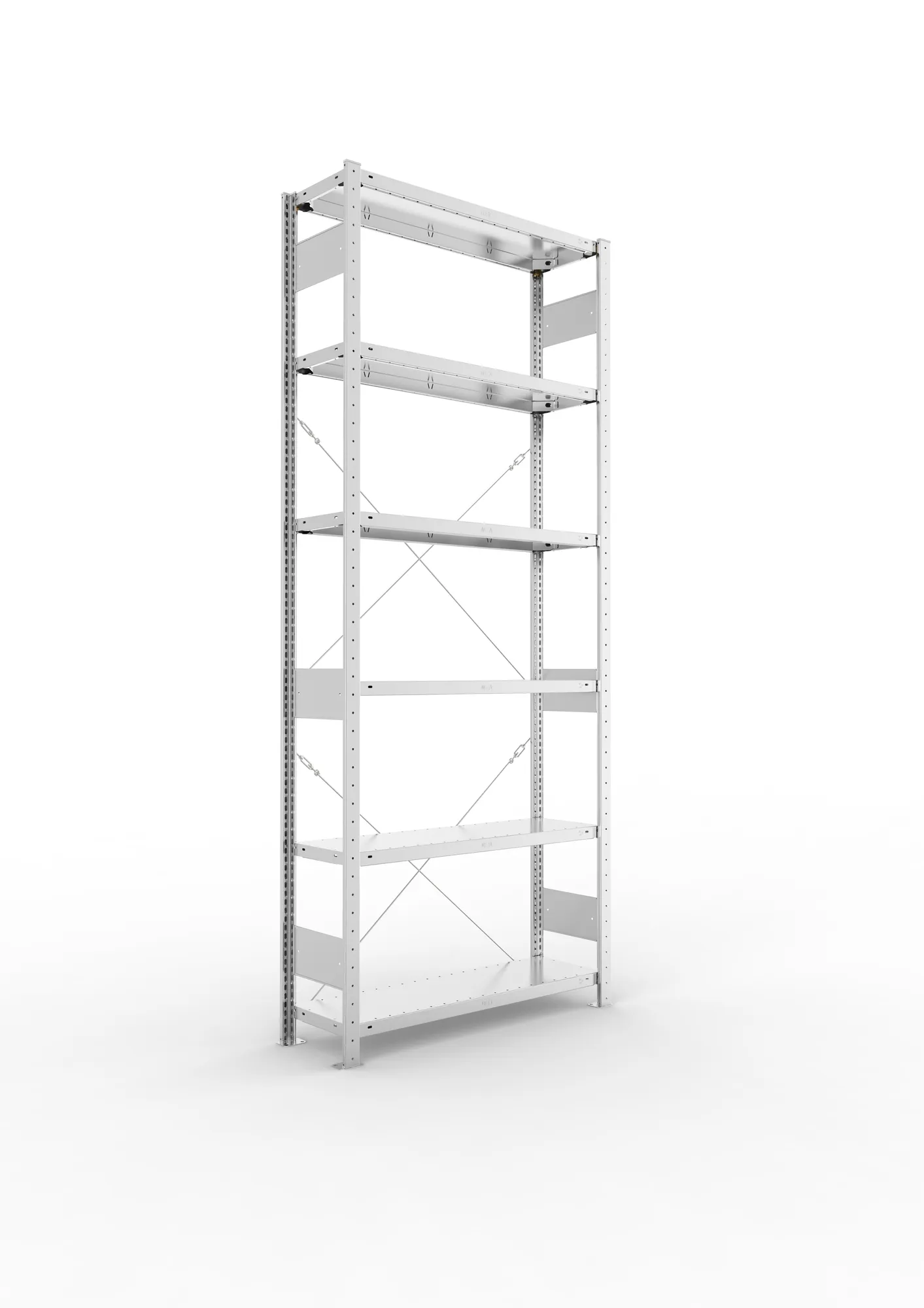 META CLIP, Fachbodenregal, Grundregal, 2500 x 1000 x 300 mm, Fachlast 150 kg, 6 Ebenen, verzinkt – Ansicht in Blickhöhe